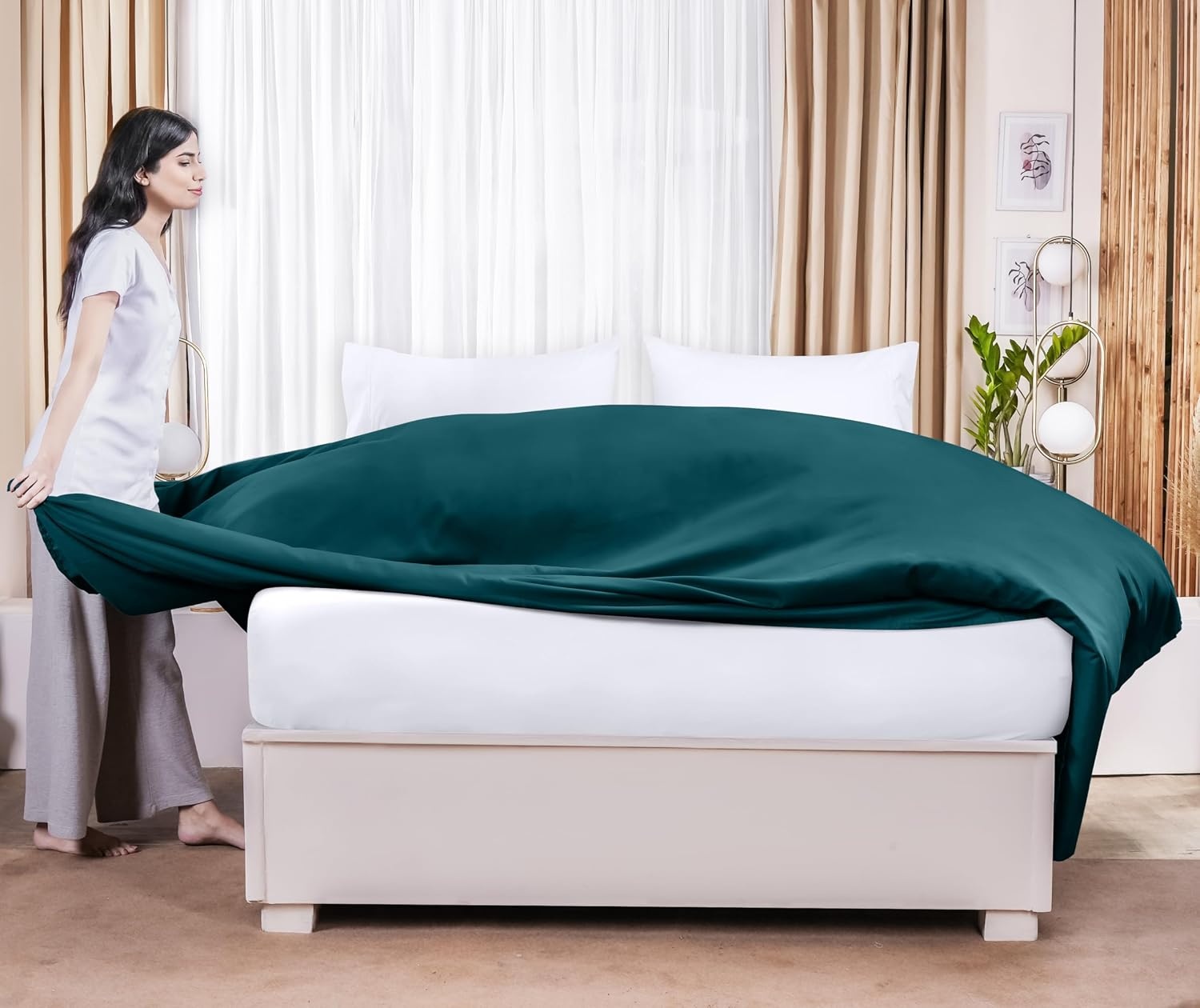 image:imageUtopia Bedding Bettlaken ohne Gummizug 225x255cm GrauBlaugrnein Hauch Von Paradies Trace Of Paradise