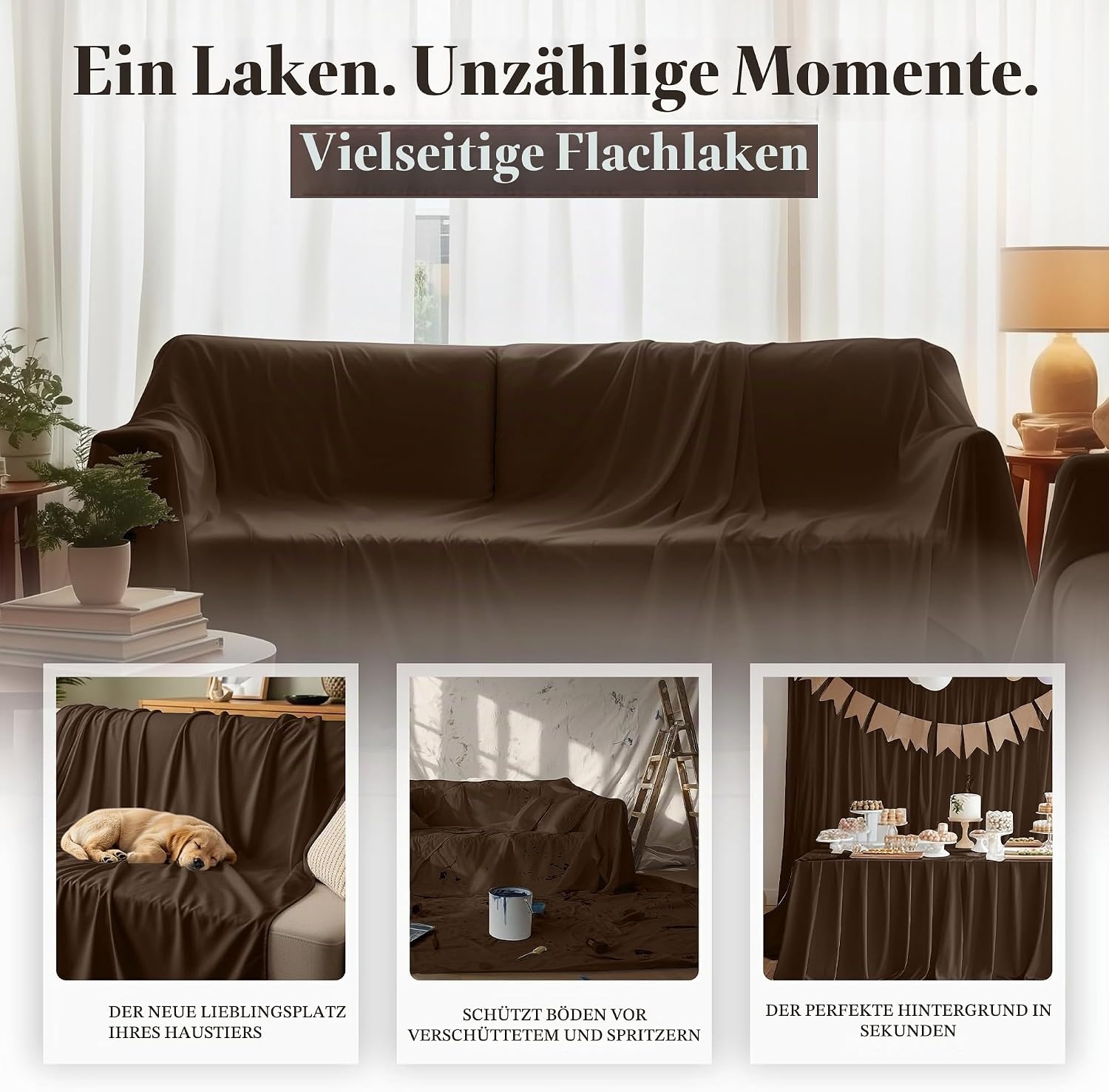 image:imageUtopia Bedding Bettlaken ohne Gummizug 225x255cm GrauBraun