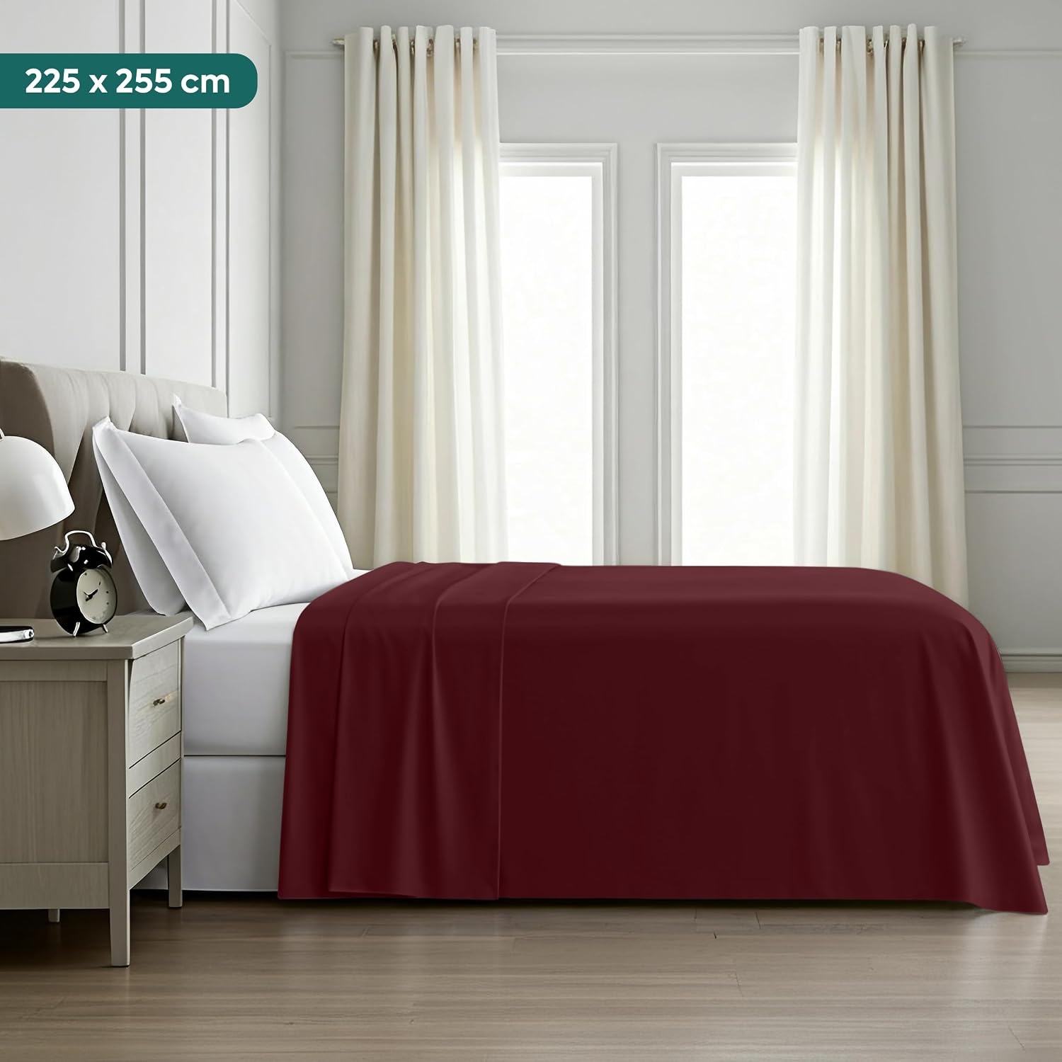 image:imageUtopia Bedding Bettlaken ohne Gummizug 225x255cm GrauBurgunderrot
