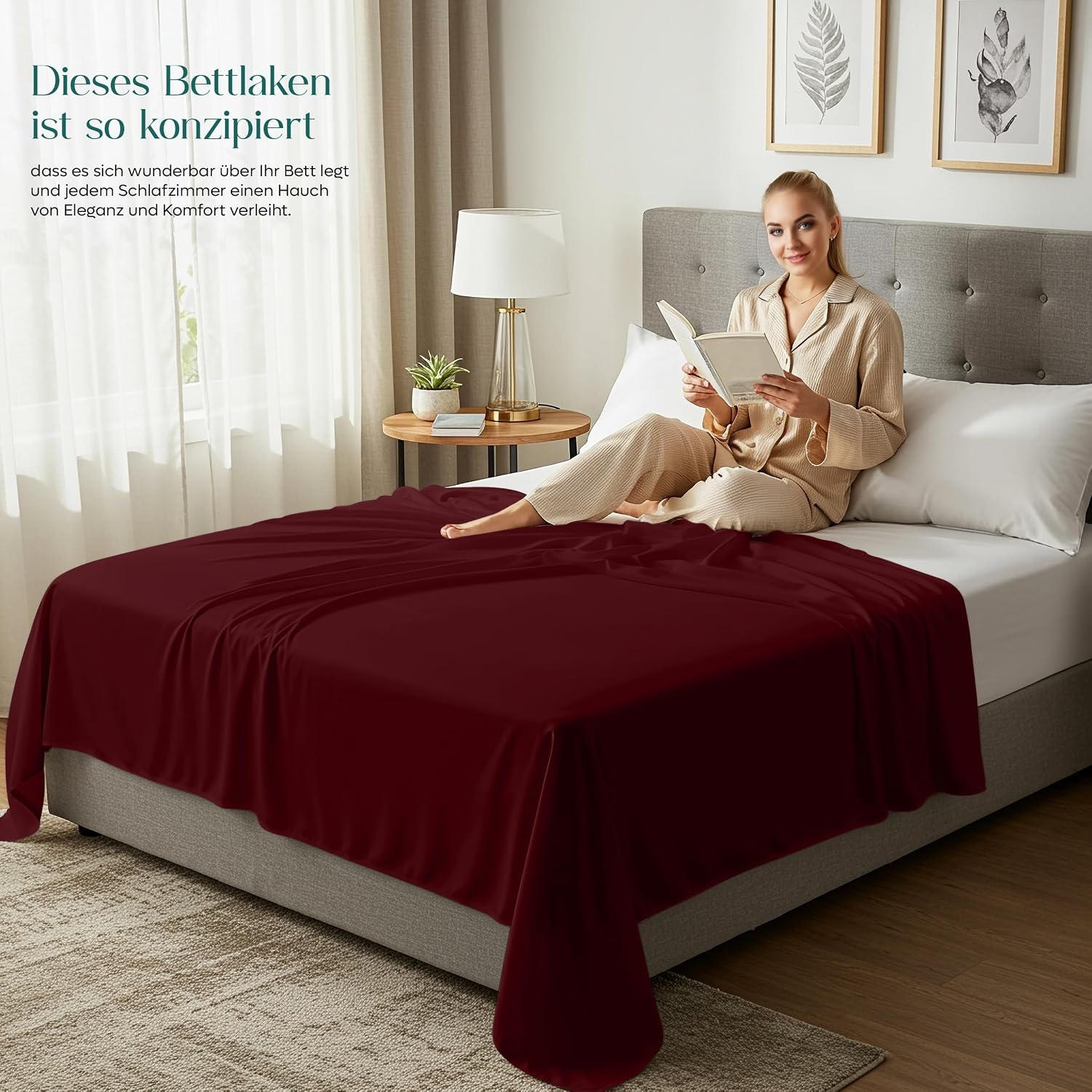 image:imageUtopia Bedding Bettlaken ohne Gummizug 225x255cm GrauBurgunderrot