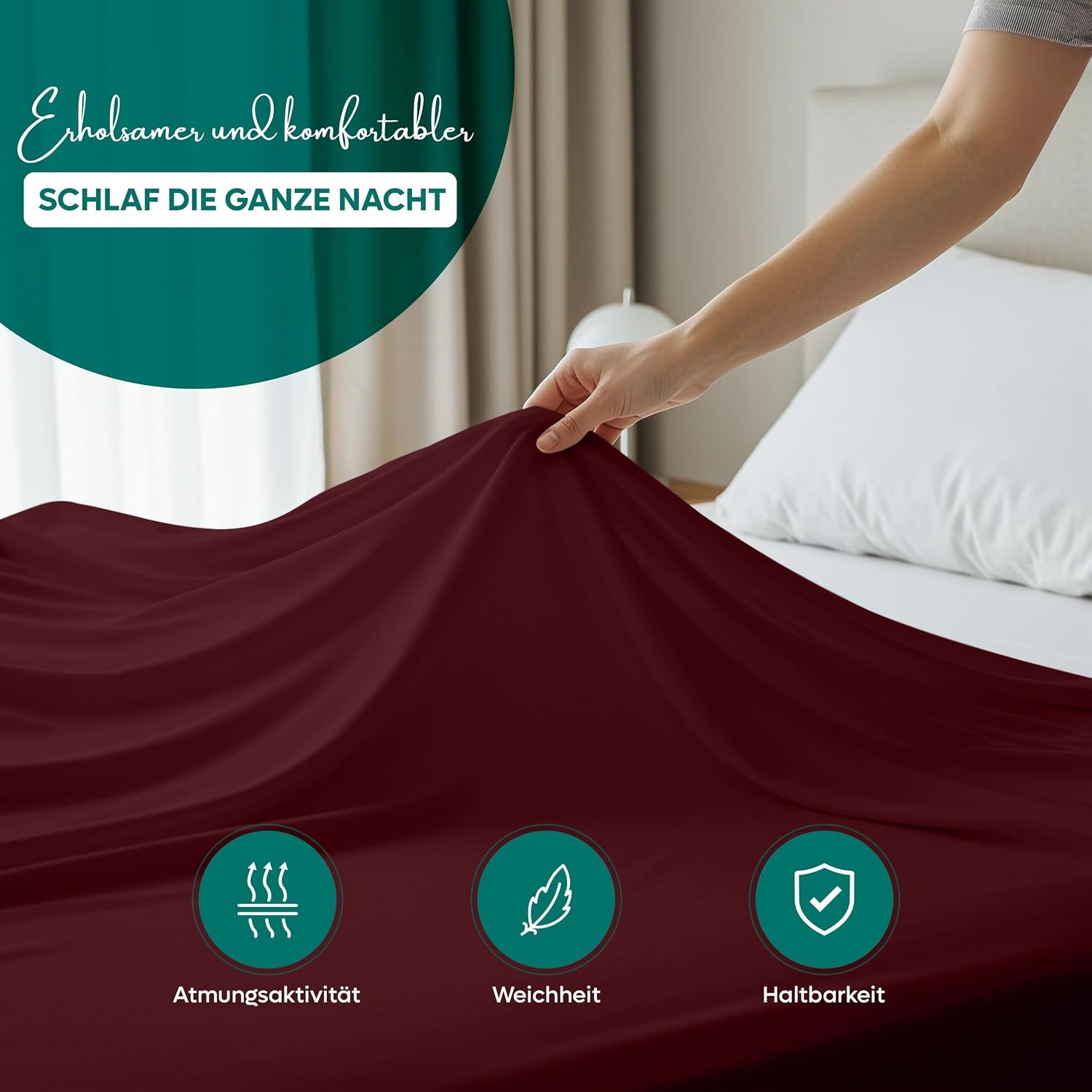 image:imageUtopia Bedding Bettlaken ohne Gummizug 225x255cm GrauBurgunderrot