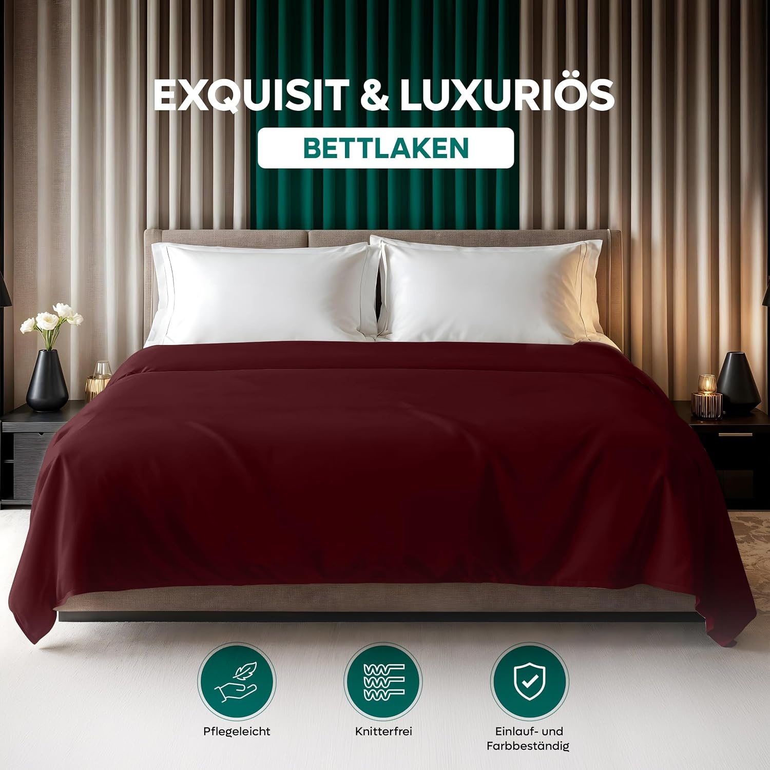 image:imageUtopia Bedding Bettlaken ohne Gummizug 225x255cm GrauBurgunderrot