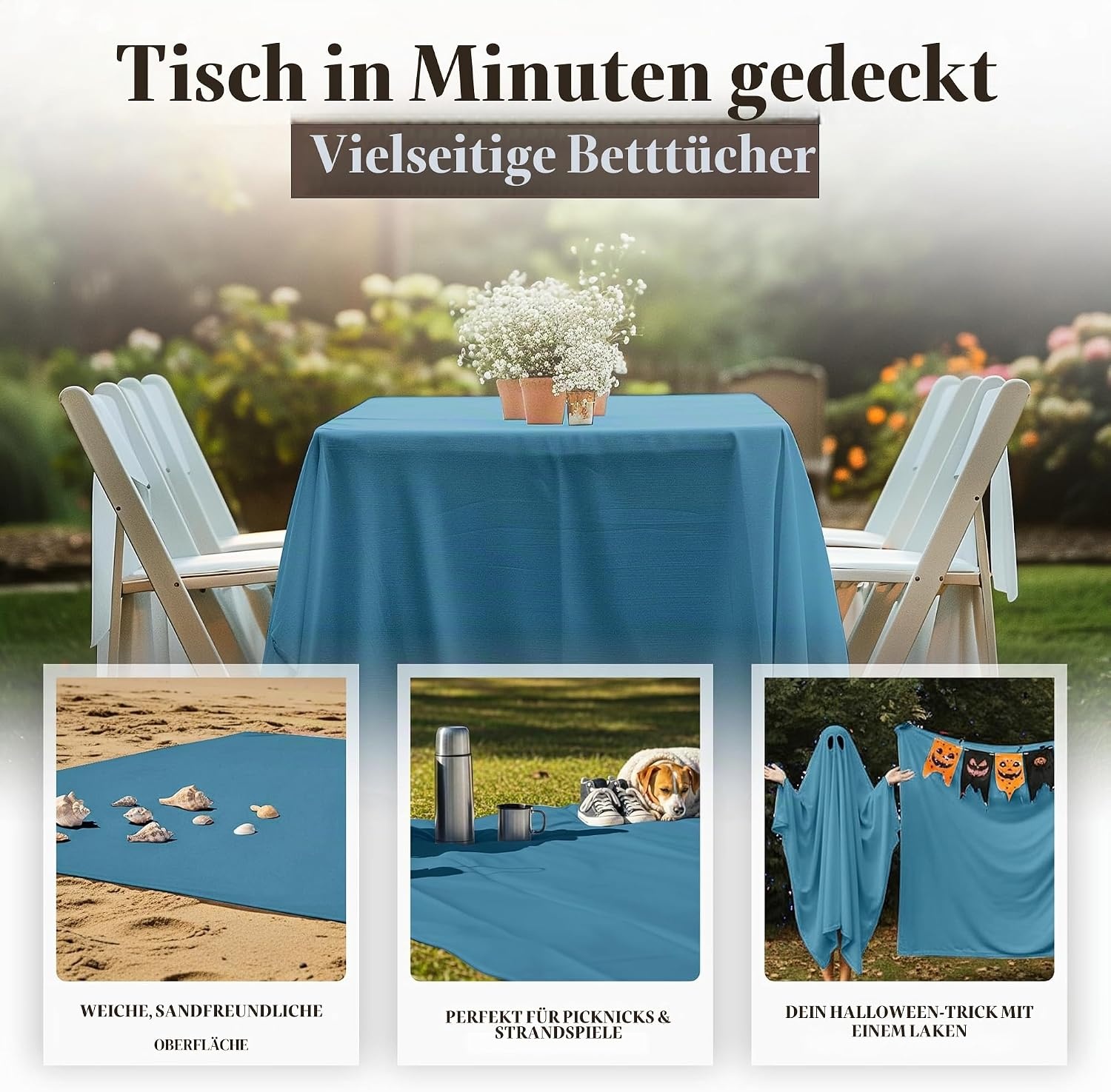 image:imageUtopia Bedding Bettlaken ohne Gummizug 225x255cm GrauDenim Blau