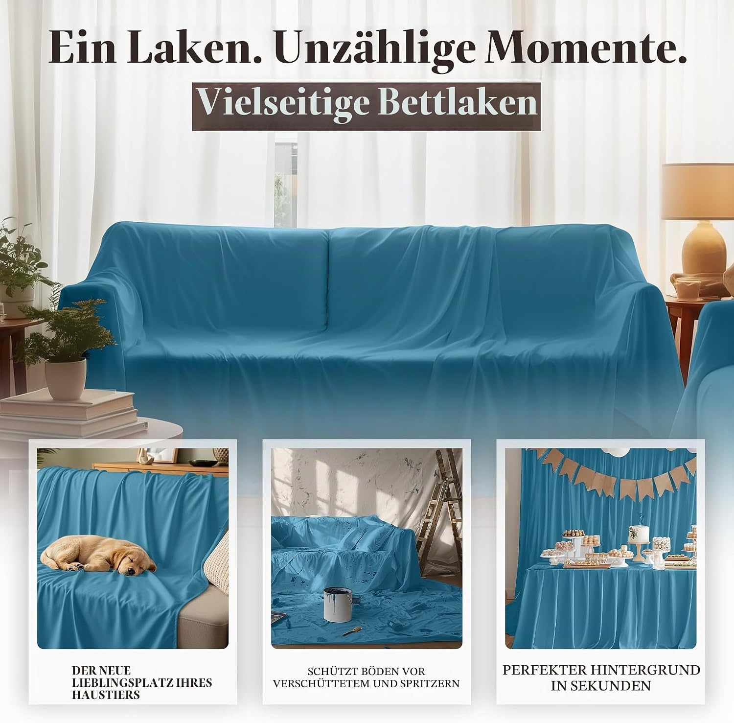 image:imageUtopia Bedding Bettlaken ohne Gummizug 225x255cm GrauDenim Blau