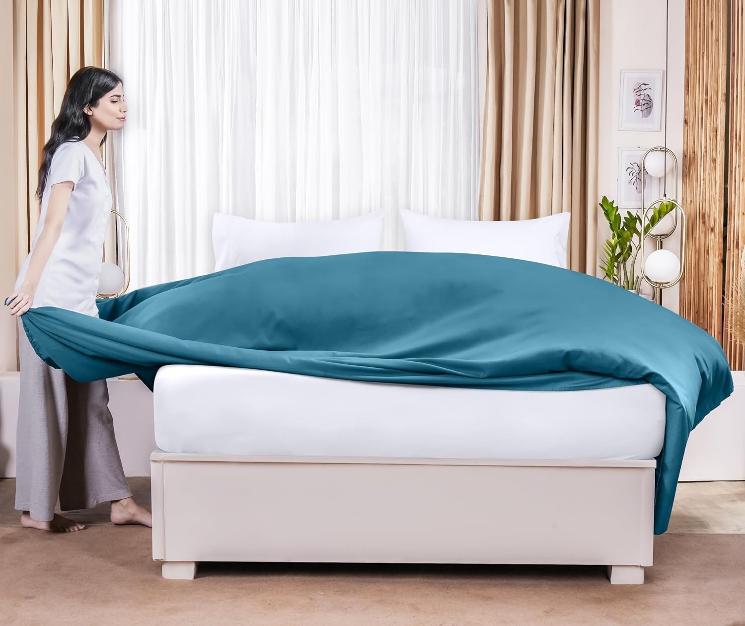 image:imageUtopia Bedding Bettlaken ohne Gummizug 225x255cm GrauDenim Blau