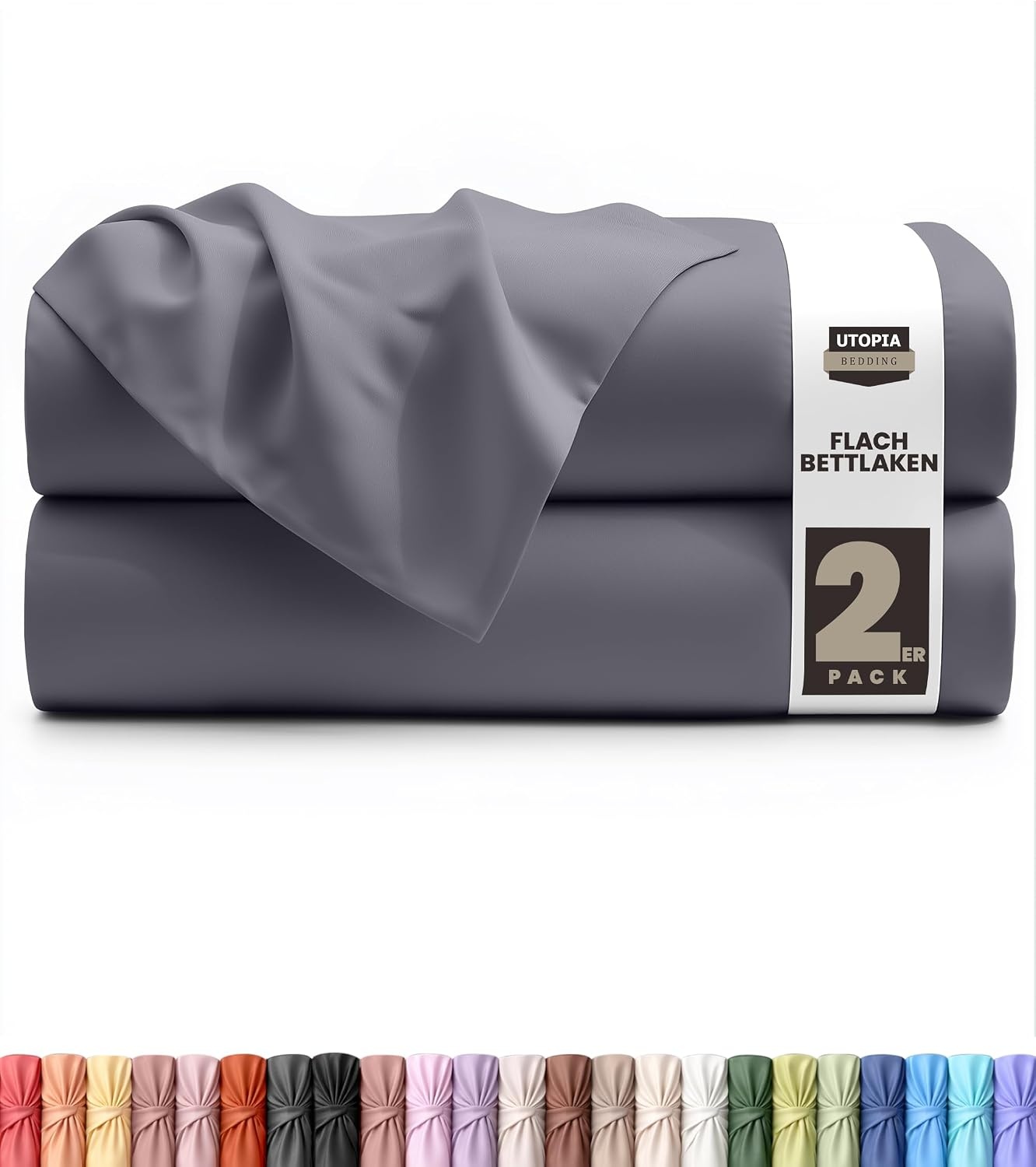 image:imageUtopia Bedding Bettlaken ohne Gummizug 225x255cm GrauGrau