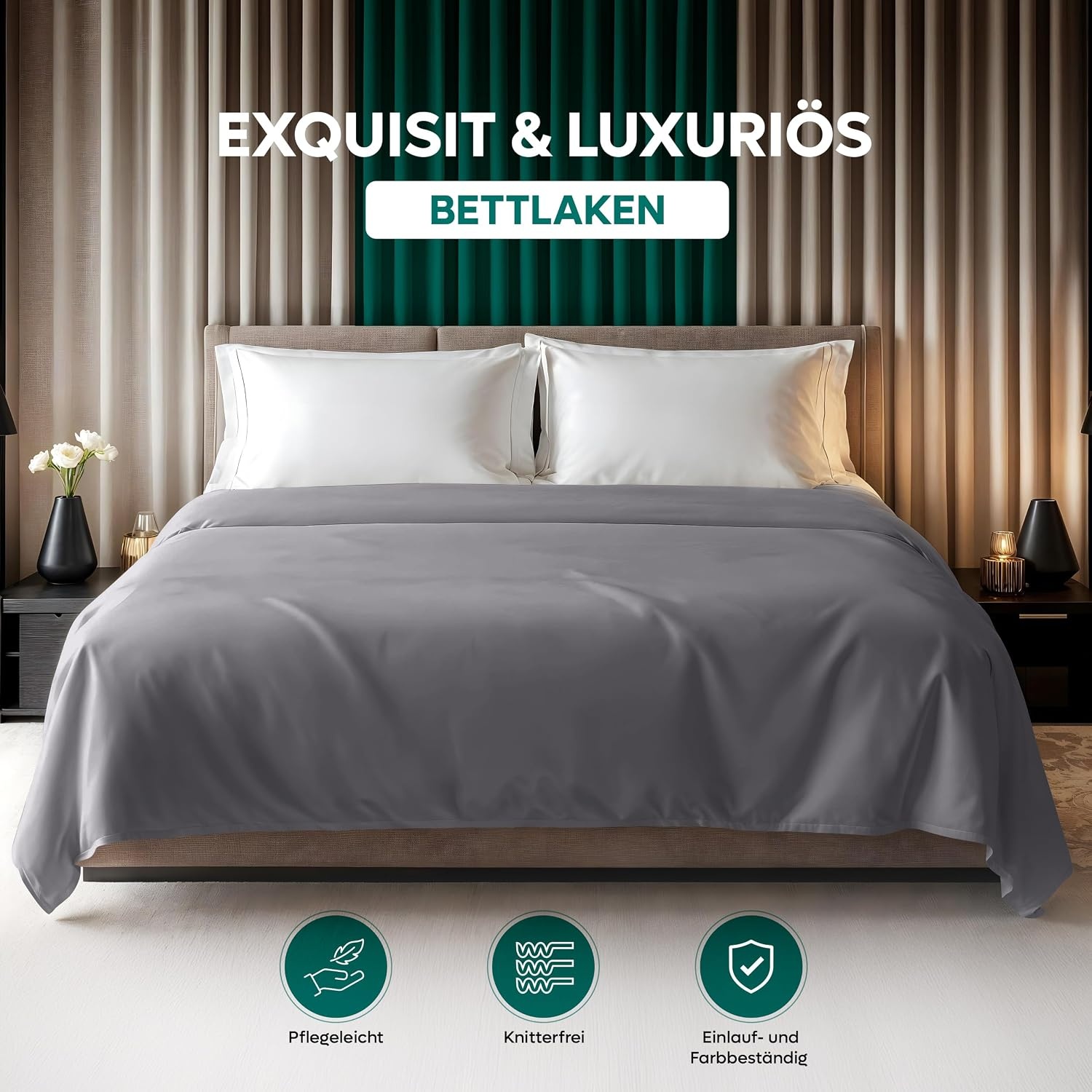 image:imageUtopia Bedding Bettlaken ohne Gummizug 225x255cm GrauGrau