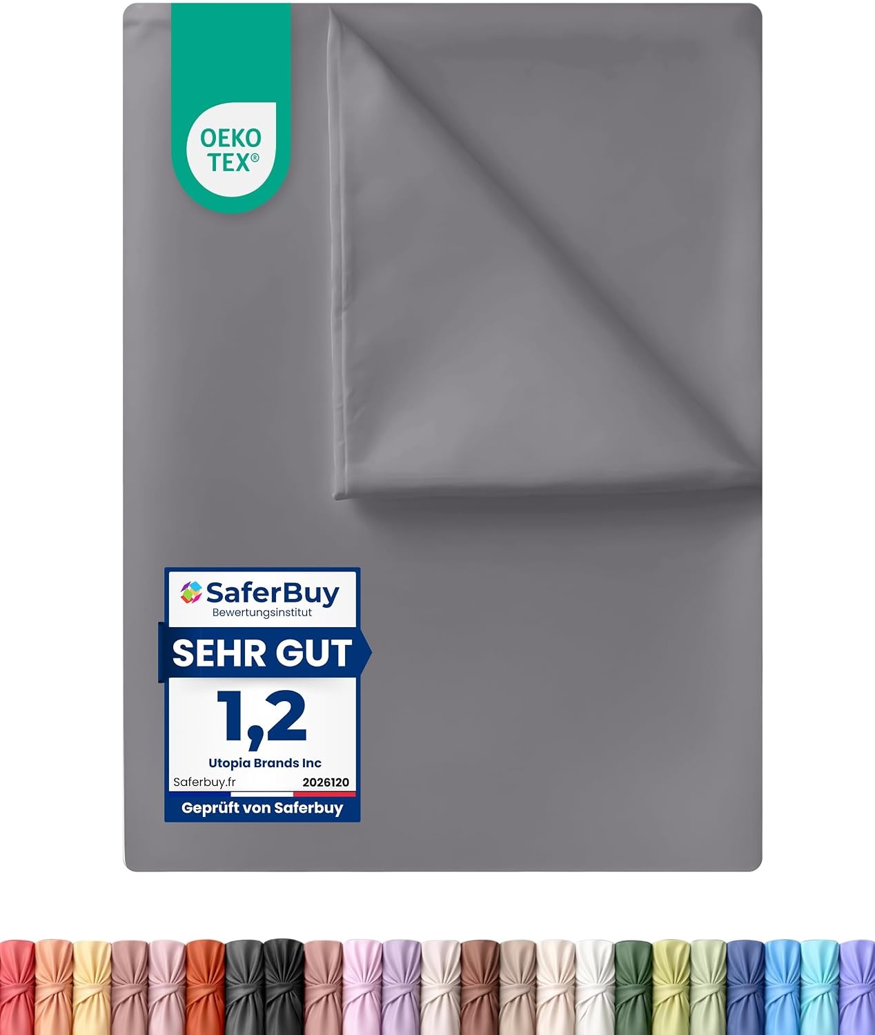 image:imageUtopia Bedding Bettlaken ohne Gummizug 225x255cm GrauGrau