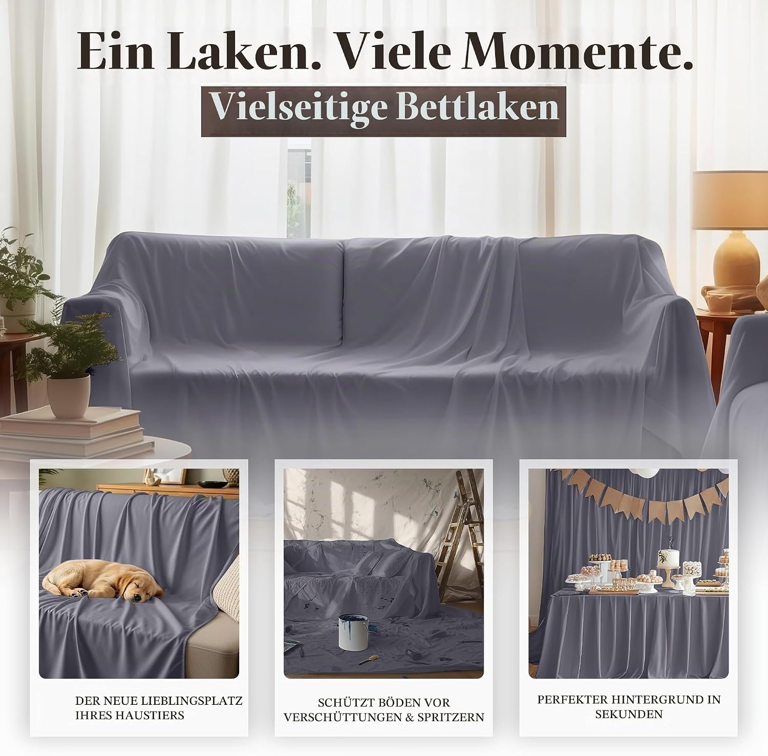 image:imageUtopia Bedding Bettlaken ohne Gummizug 225x255cm GrauGrau