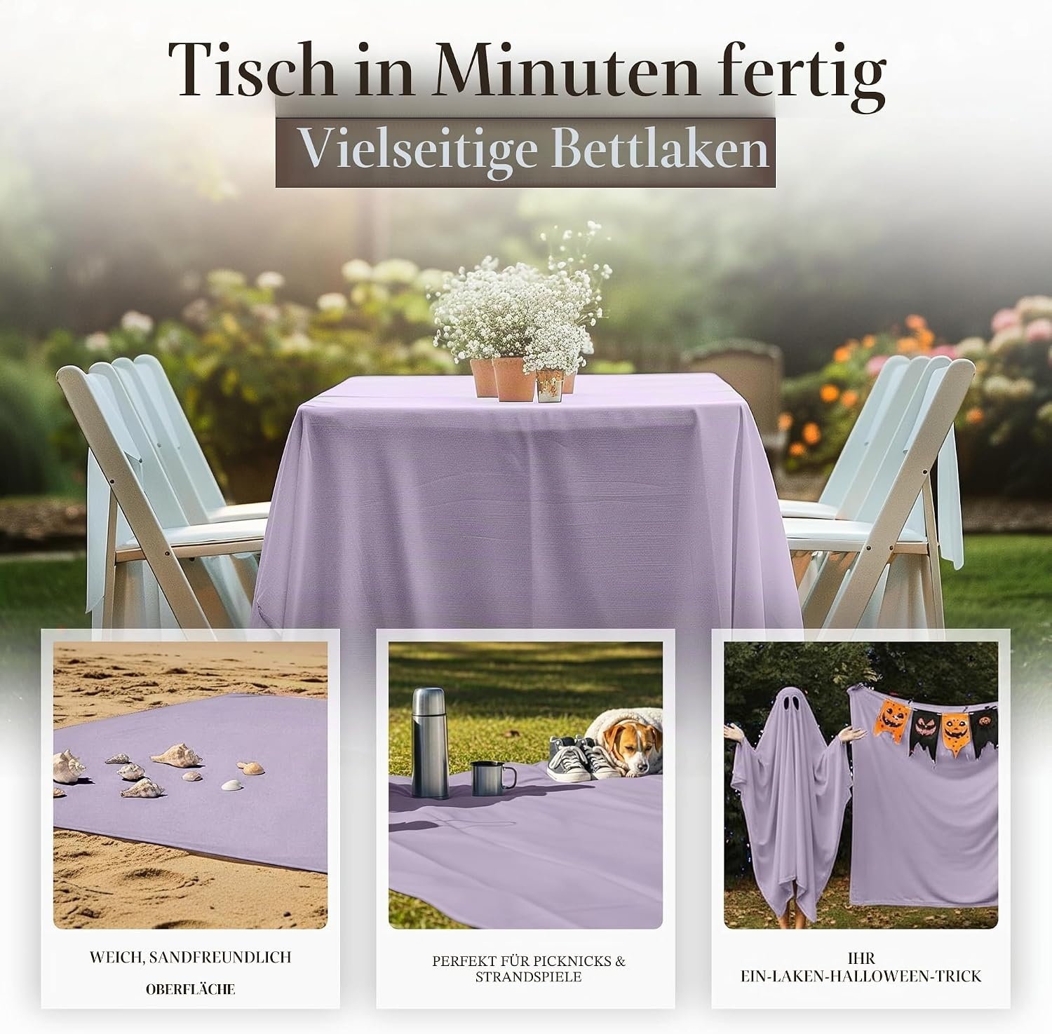 image:imageUtopia Bedding Bettlaken ohne Gummizug 225x255cm GrauLavendel
