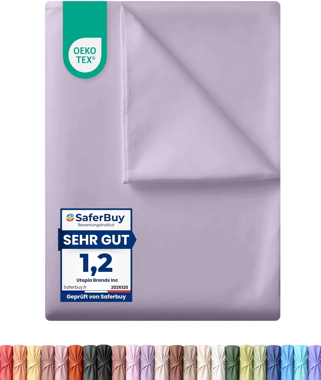 image:imageUtopia Bedding Bettlaken ohne Gummizug 225x255cm GrauLavendel