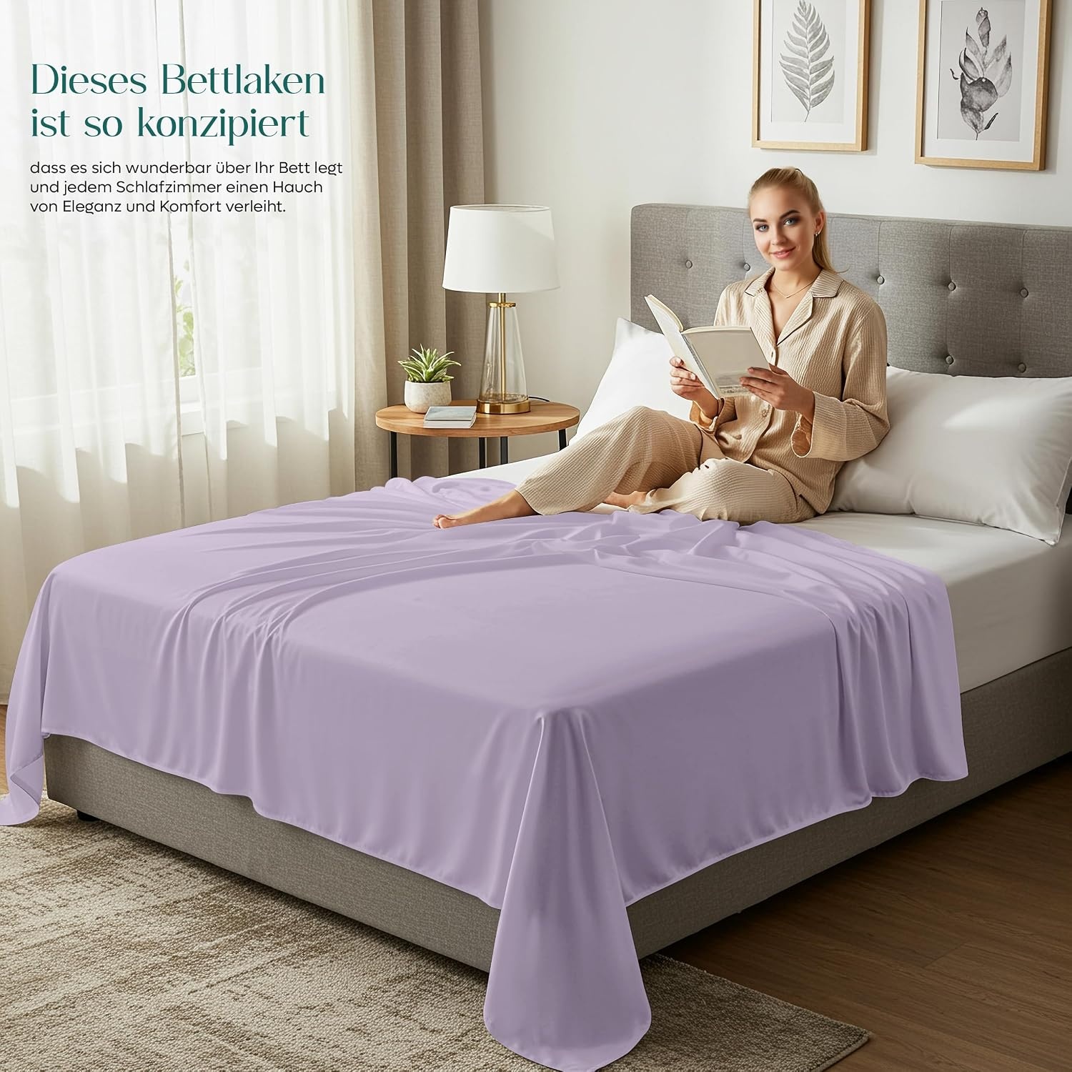 image:imageUtopia Bedding Bettlaken ohne Gummizug 225x255cm GrauLavendel