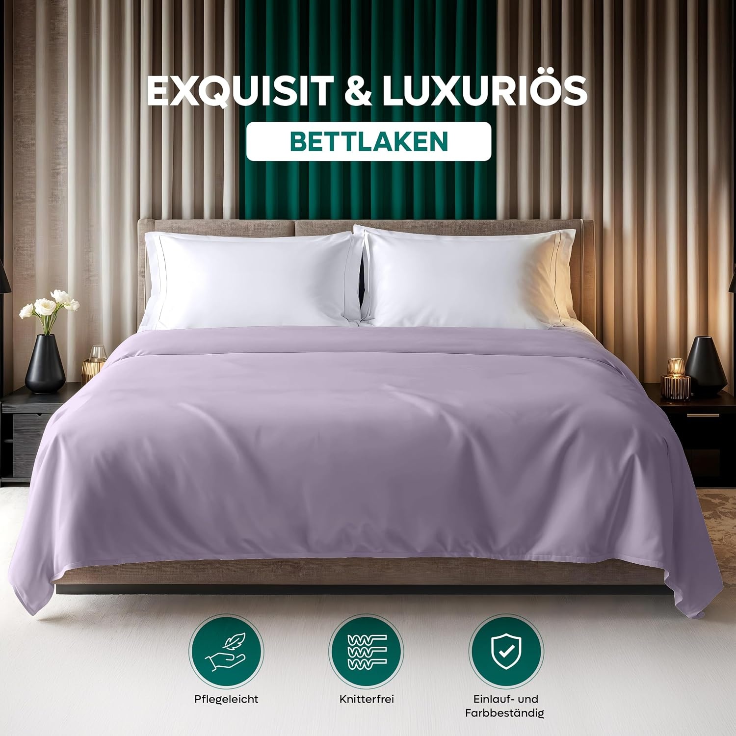 image:imageUtopia Bedding Bettlaken ohne Gummizug 225x255cm GrauLavendel