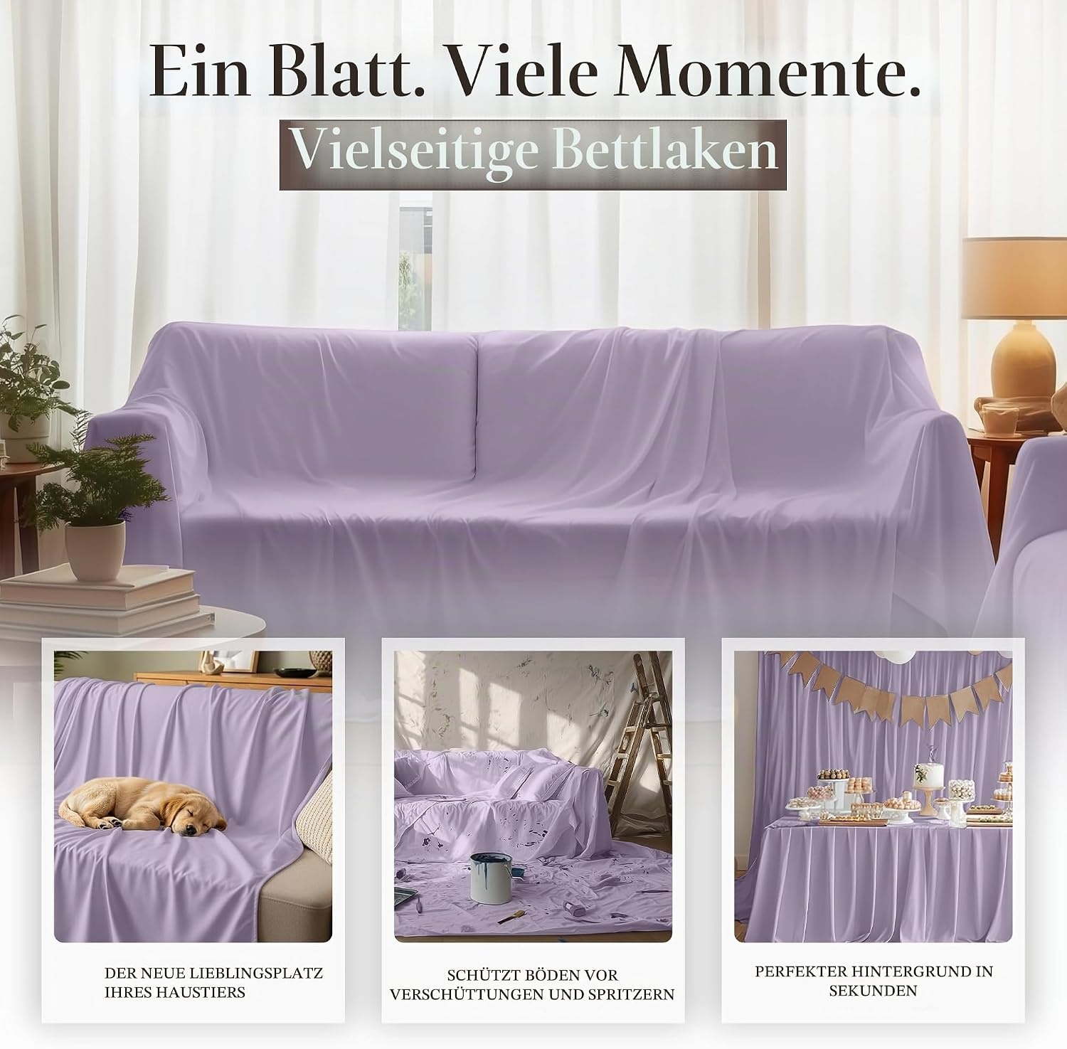 image:imageUtopia Bedding Bettlaken ohne Gummizug 225x255cm GrauLavendel