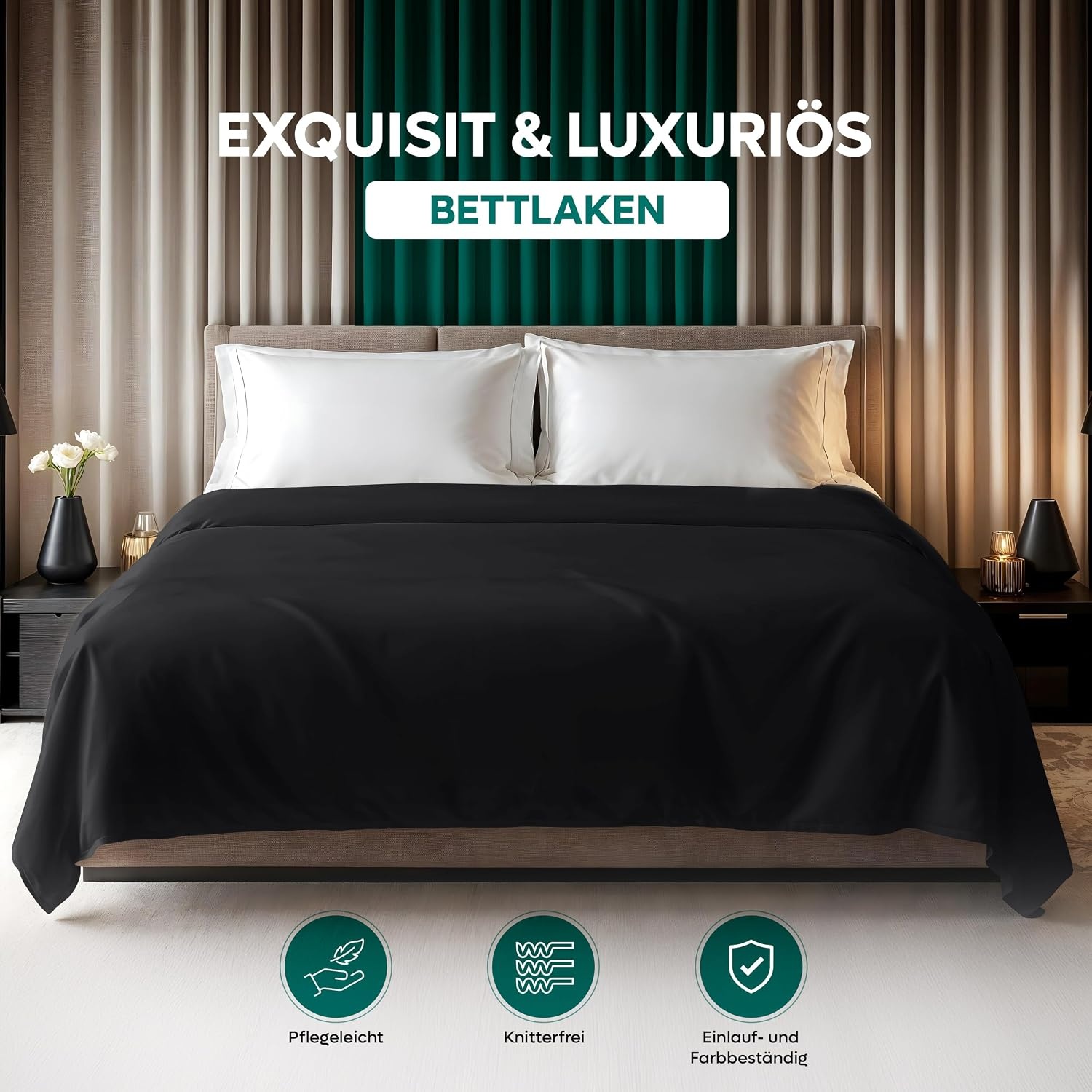 image:imageUtopia Bedding Bettlaken ohne Gummizug 225x255cm GrauSchwarz