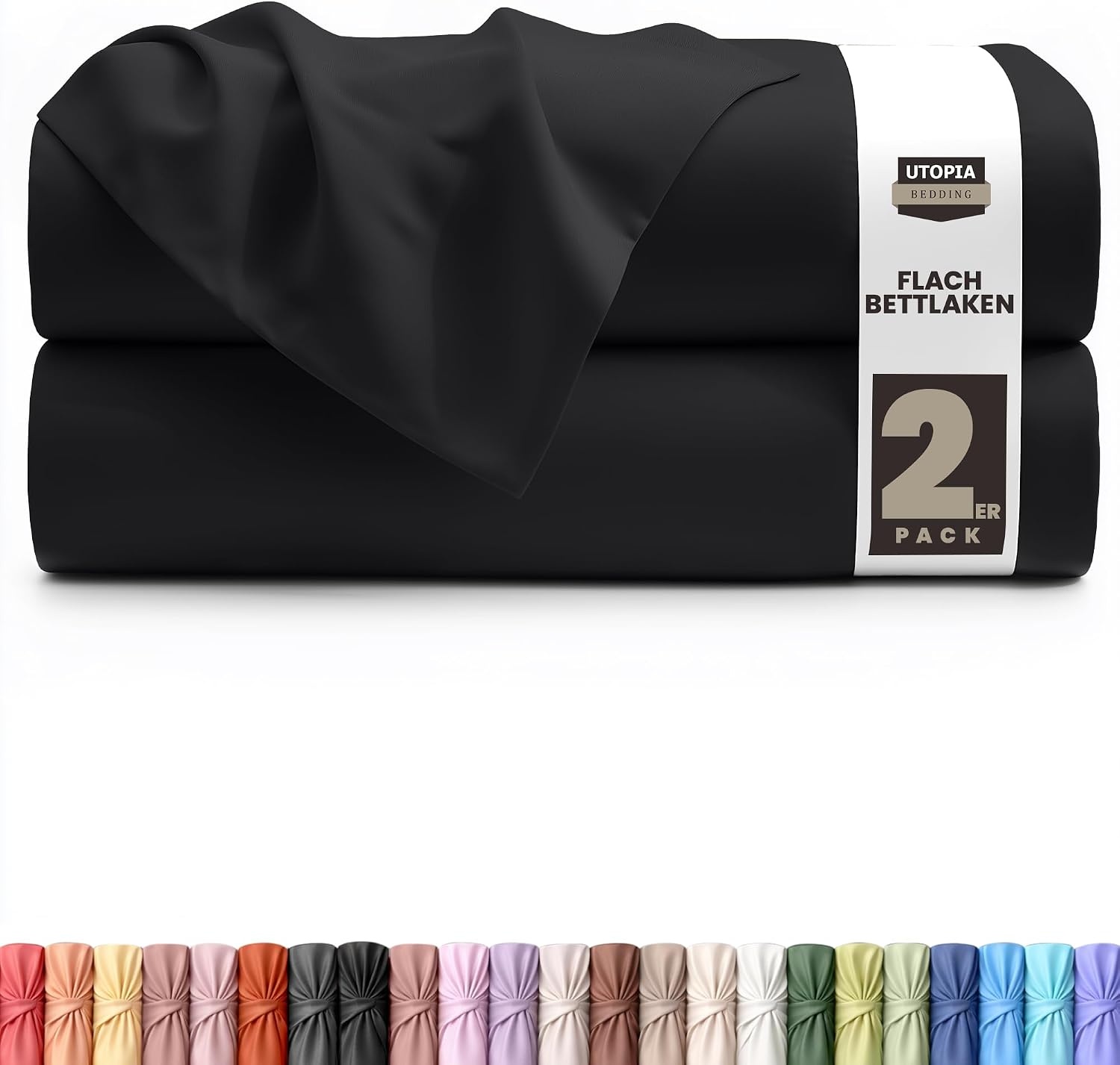 image:imageUtopia Bedding Bettlaken ohne Gummizug 225x255cm GrauSchwarz