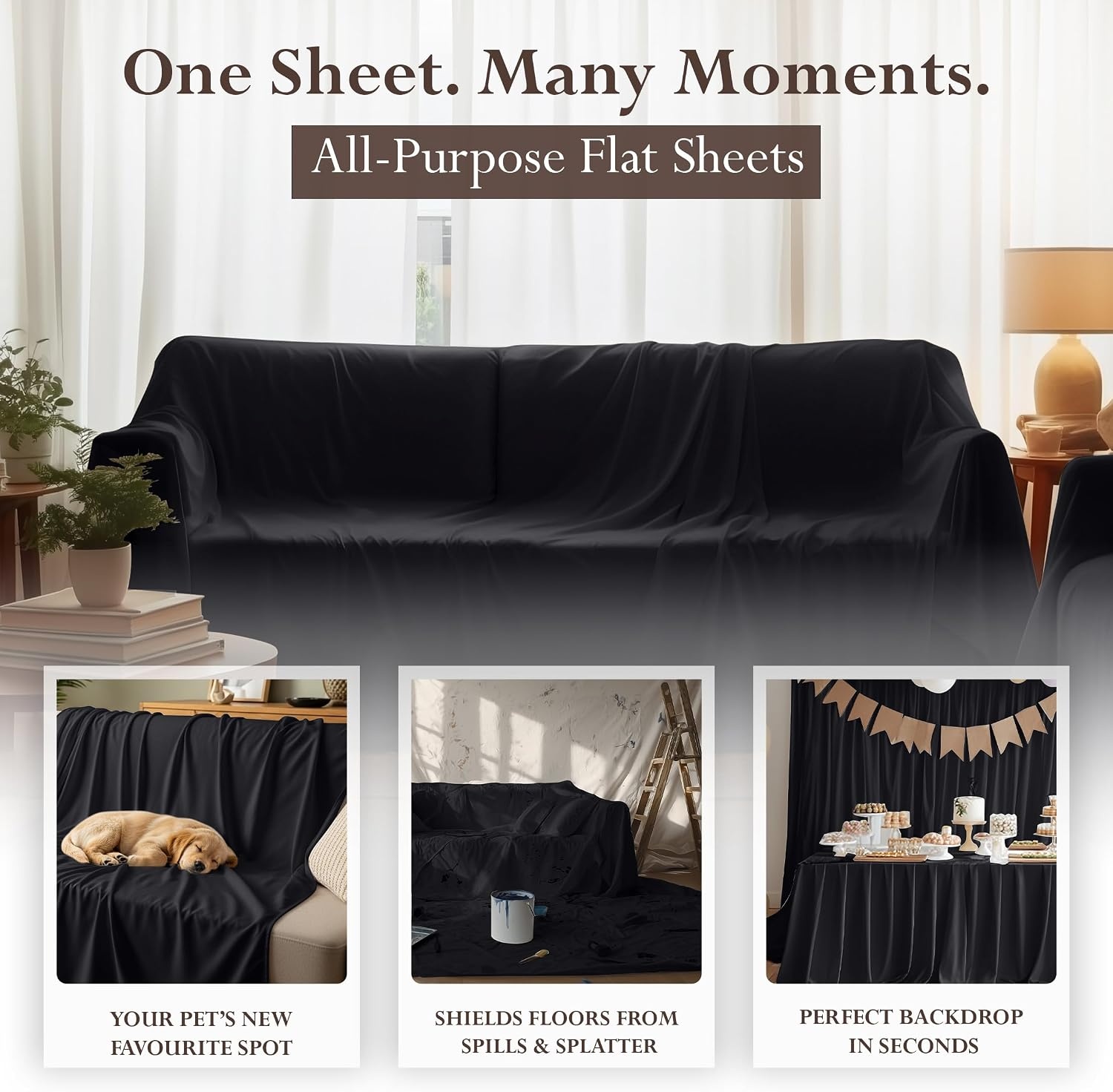 image:imageUtopia Bedding Bettlaken ohne Gummizug 225x255cm GrauSchwarz