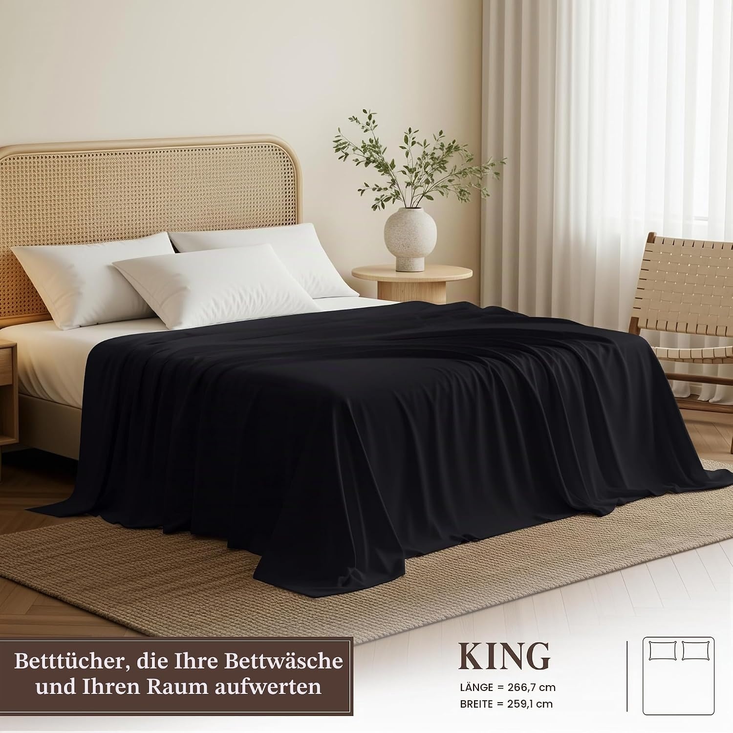 image:imageUtopia Bedding Bettlaken ohne Gummizug 225x255cm GrauSchwarz