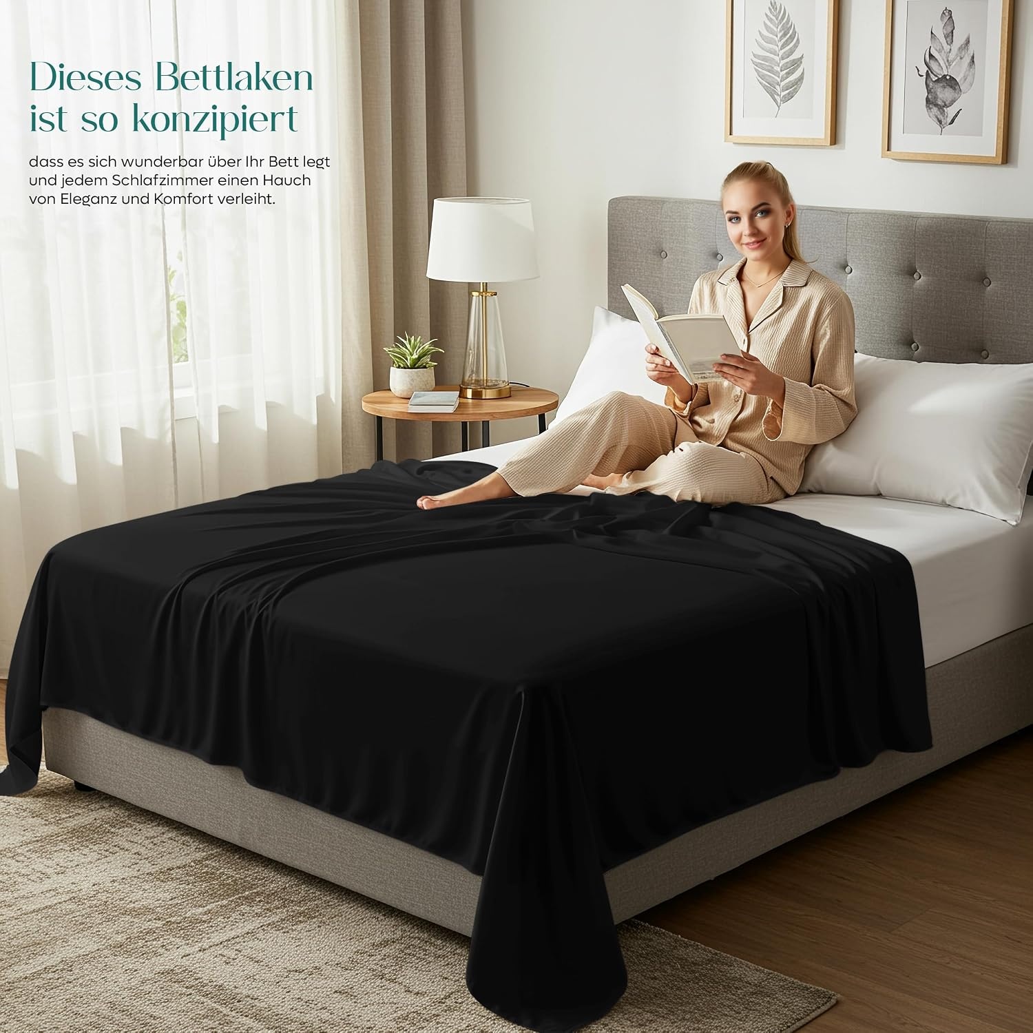 image:imageUtopia Bedding Bettlaken ohne Gummizug 225x255cm GrauSchwarz