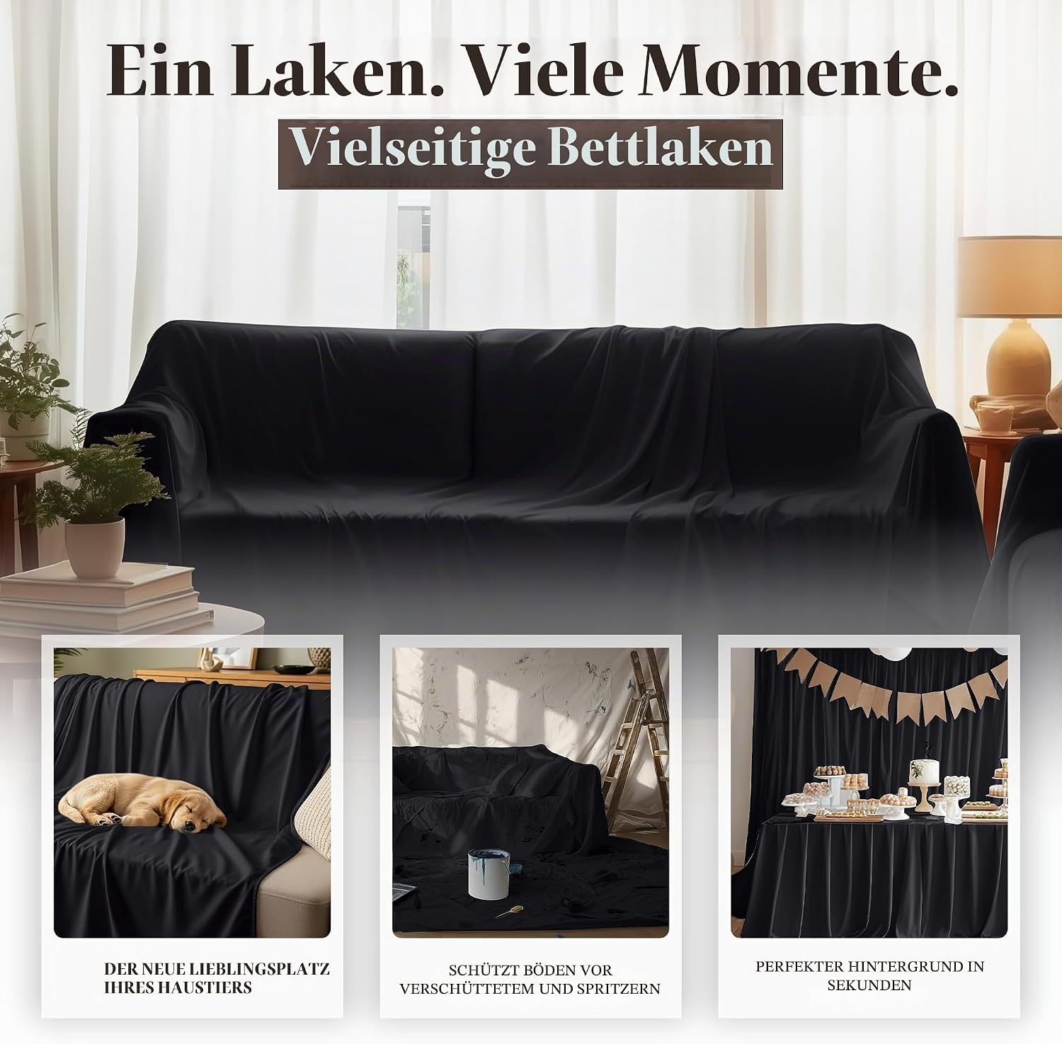 image:imageUtopia Bedding Bettlaken ohne Gummizug 225x255cm GrauSchwarz