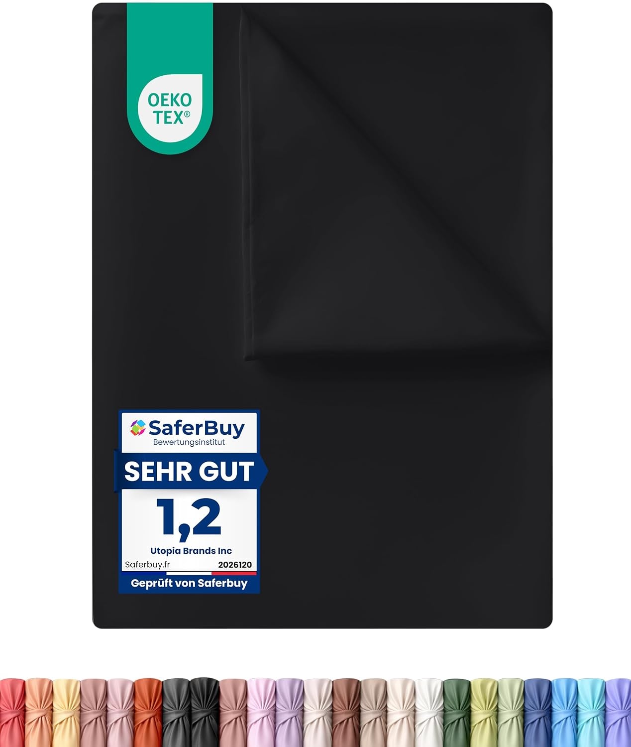 image:imageUtopia Bedding Bettlaken ohne Gummizug 225x255cm GrauSchwarz