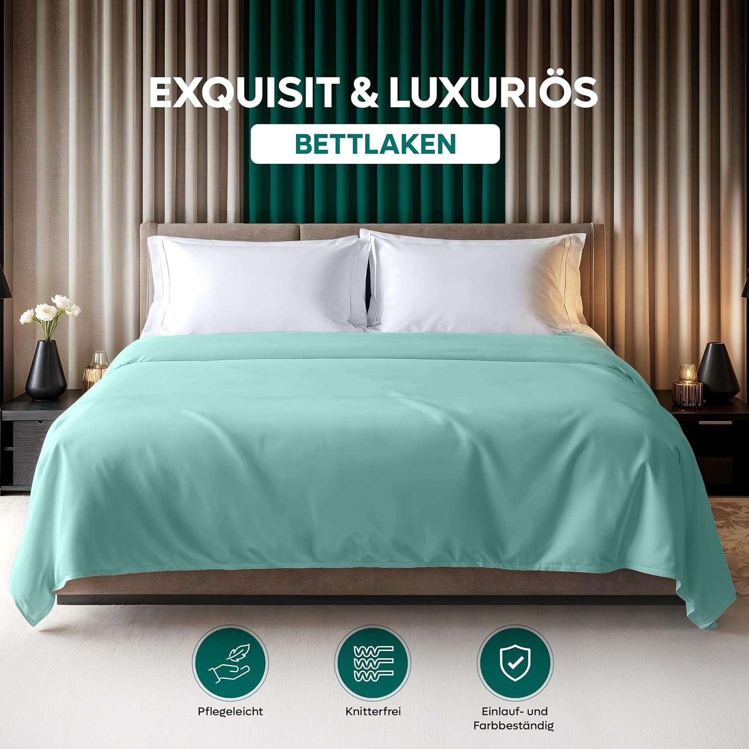 image:imageUtopia Bedding Bettlaken ohne Gummizug 225x255cm GrauSpa Blau