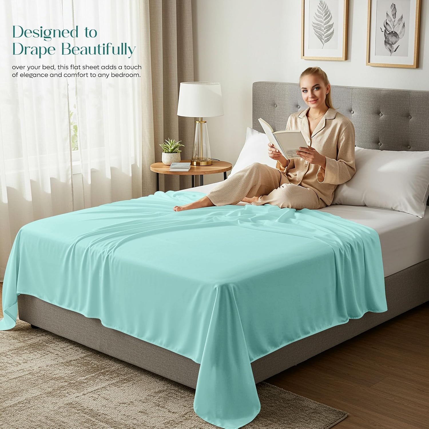 image:imageUtopia Bedding Bettlaken ohne Gummizug 225x255cm GrauSpa Blau