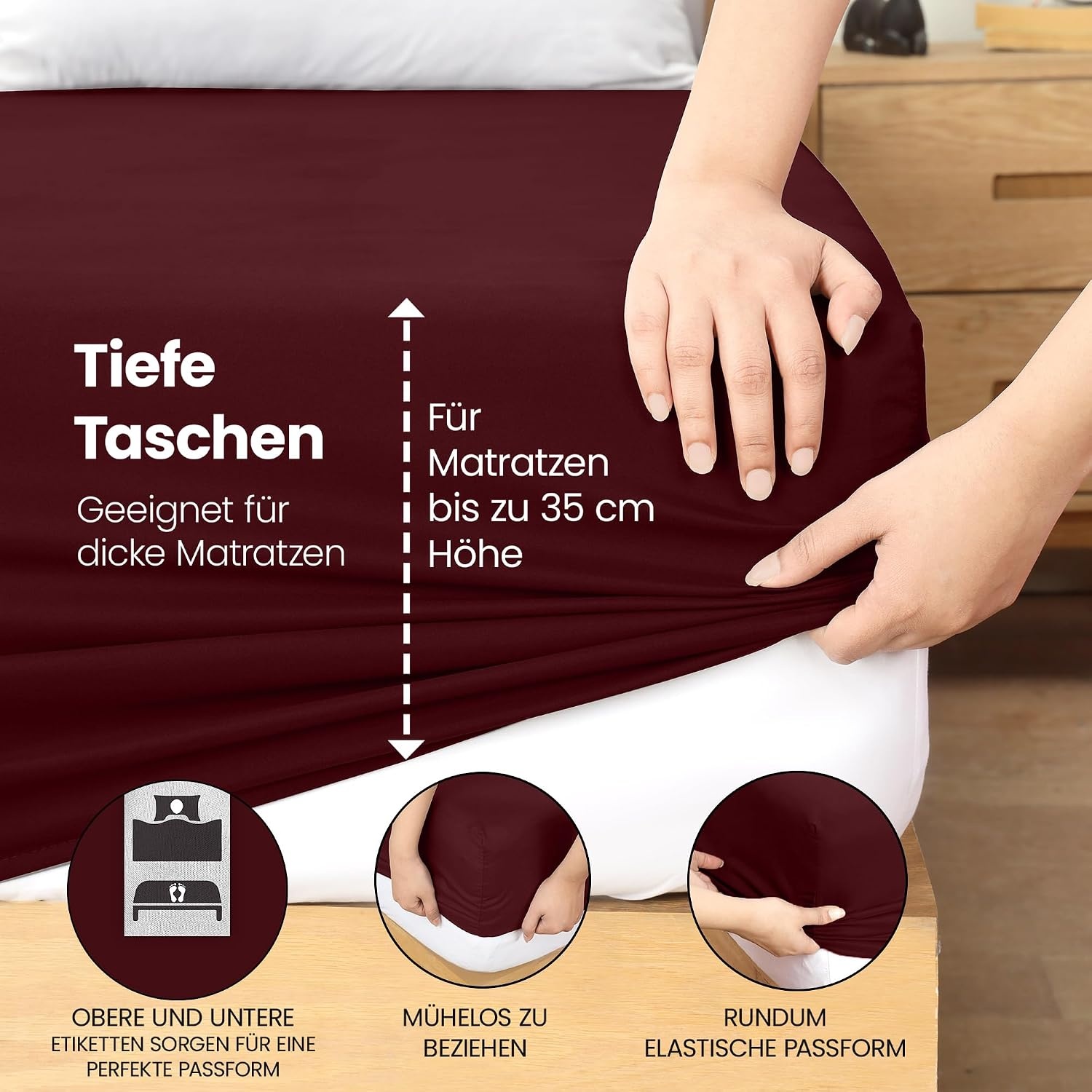 image:imageUtopia Bedding Spannbettlaken 135x190cm Burgunderrot