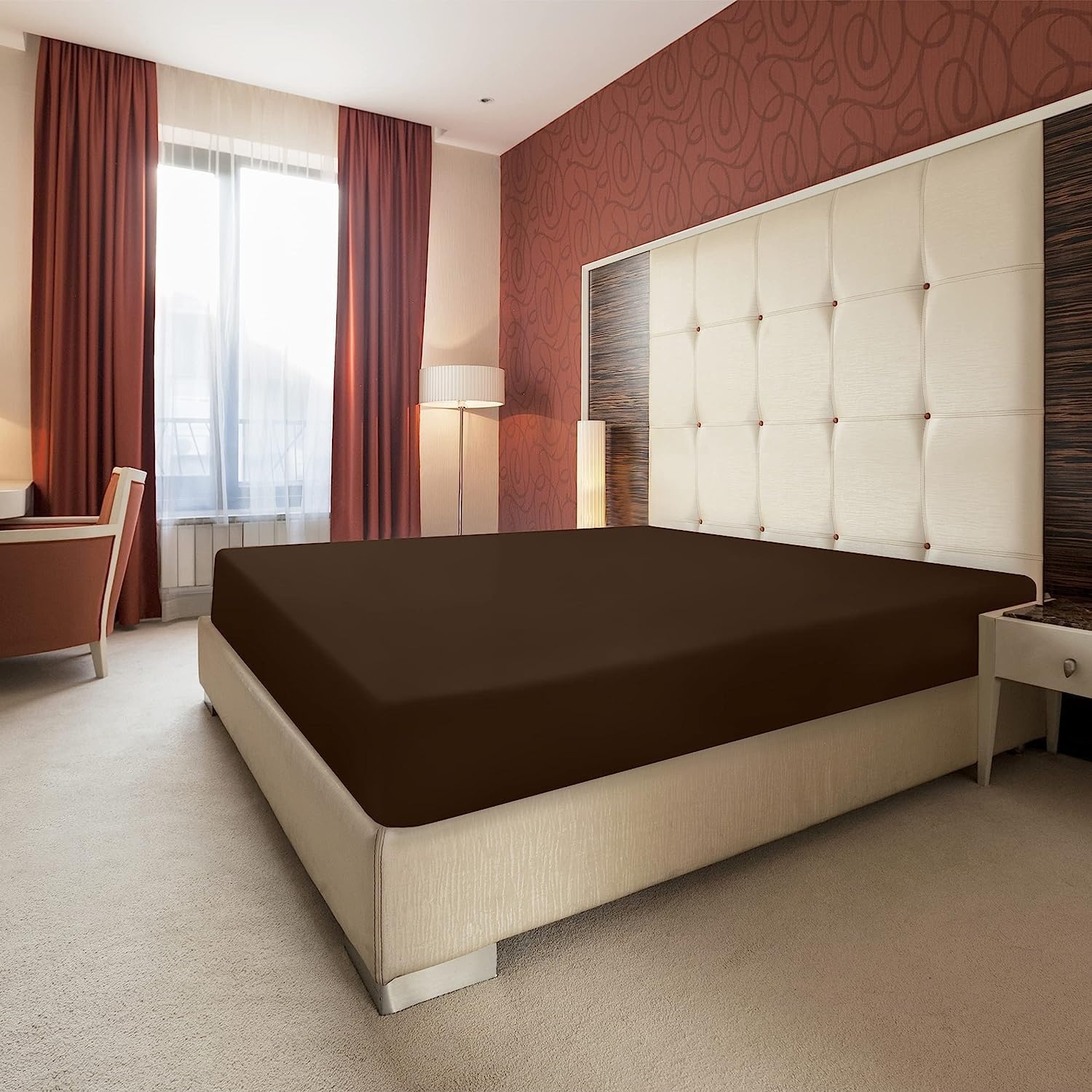 image:imageUtopia Bedding Spannbettlaken 140x200cm BurgunderrotBraun