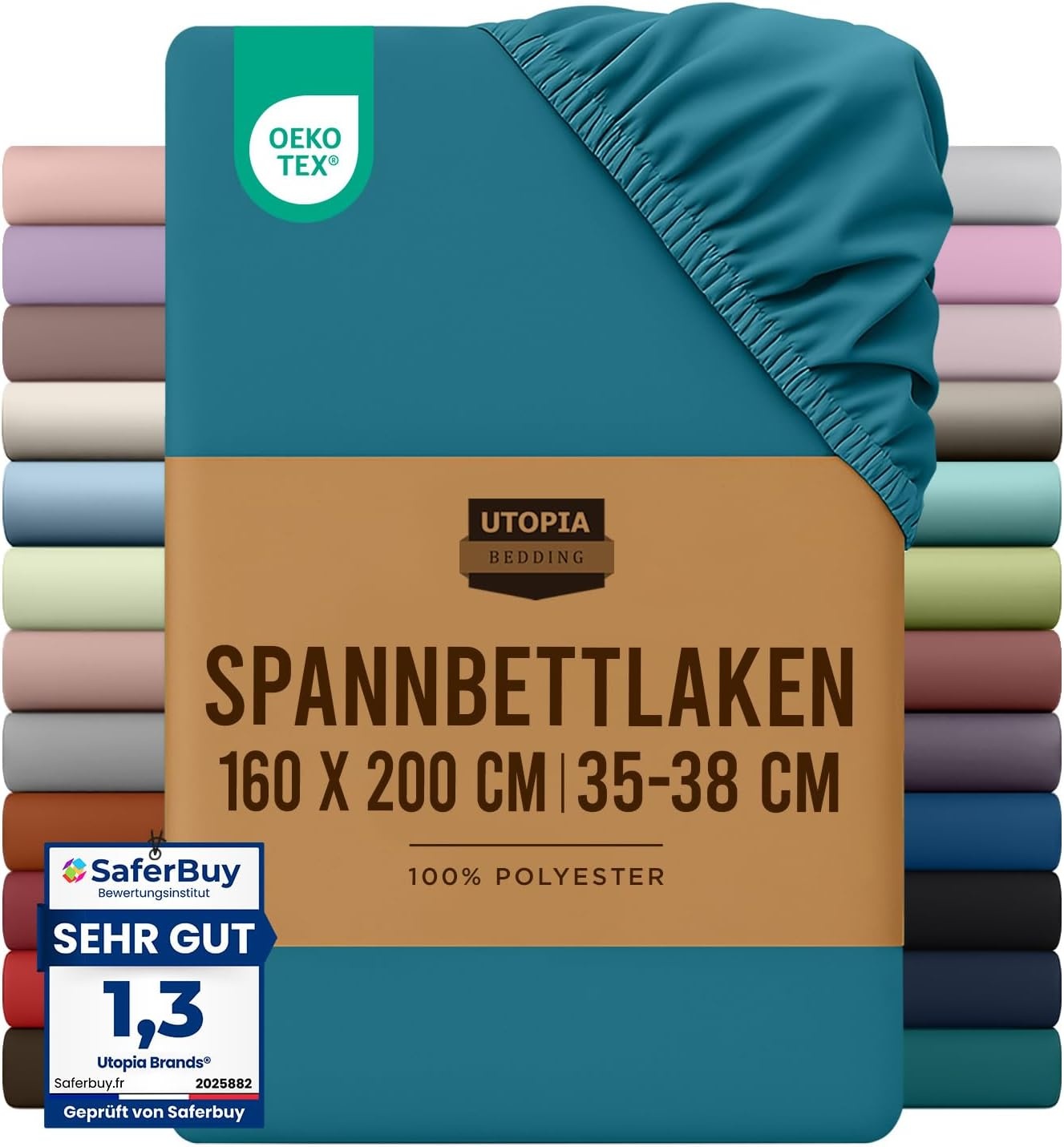 image:imageUtopia Bedding Spannbettlaken 140x200cm BurgunderrotDenim Blau
