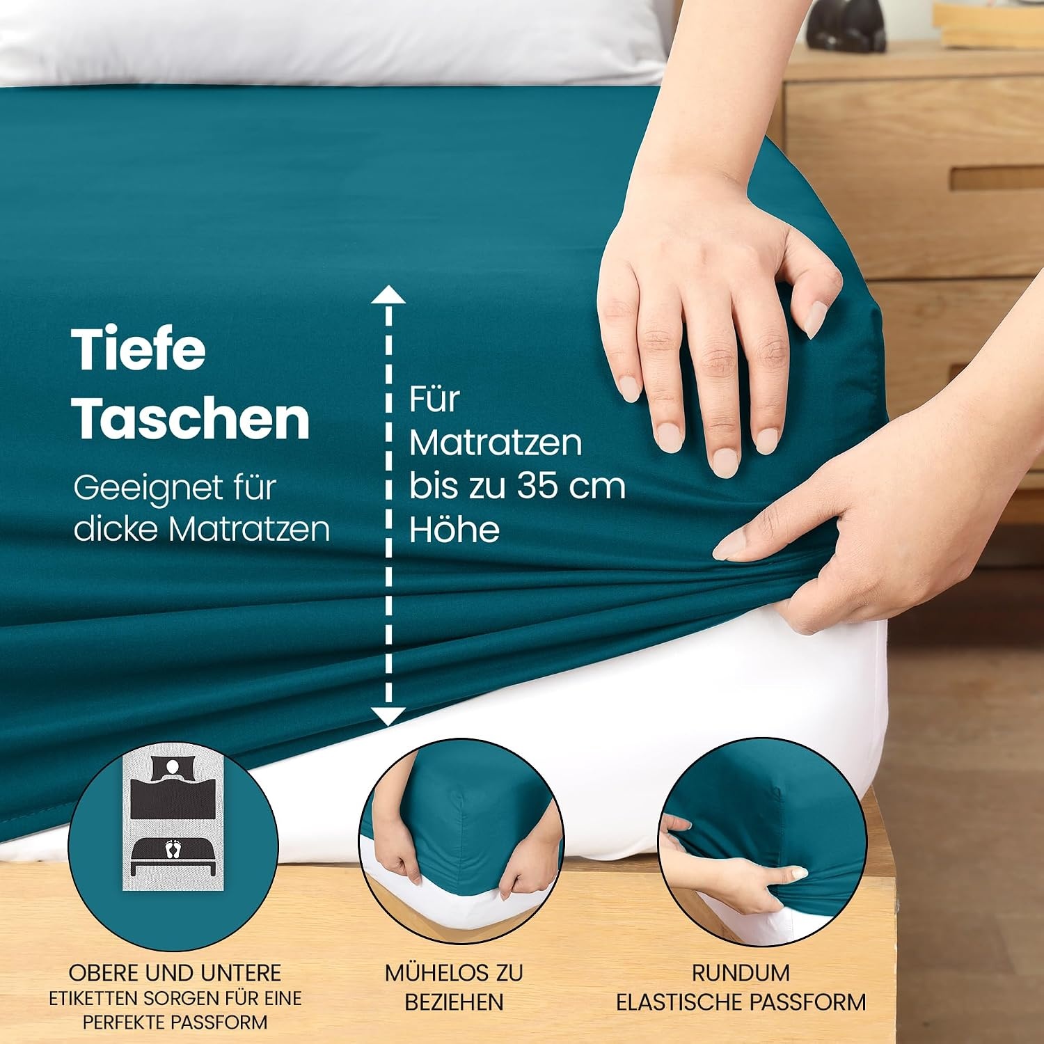 image:imageUtopia Bedding Spannbettlaken 140x200cm BurgunderrotDenim Blau