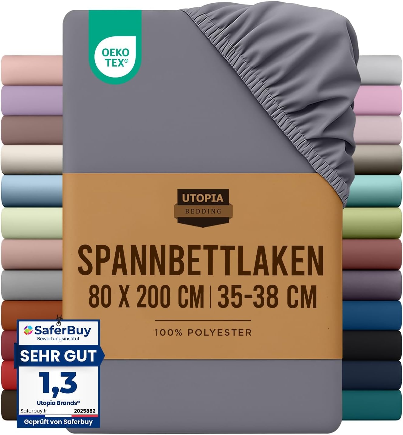 image:imageUtopia Bedding Spannbettlaken 140x200cm BurgunderrotGrau
