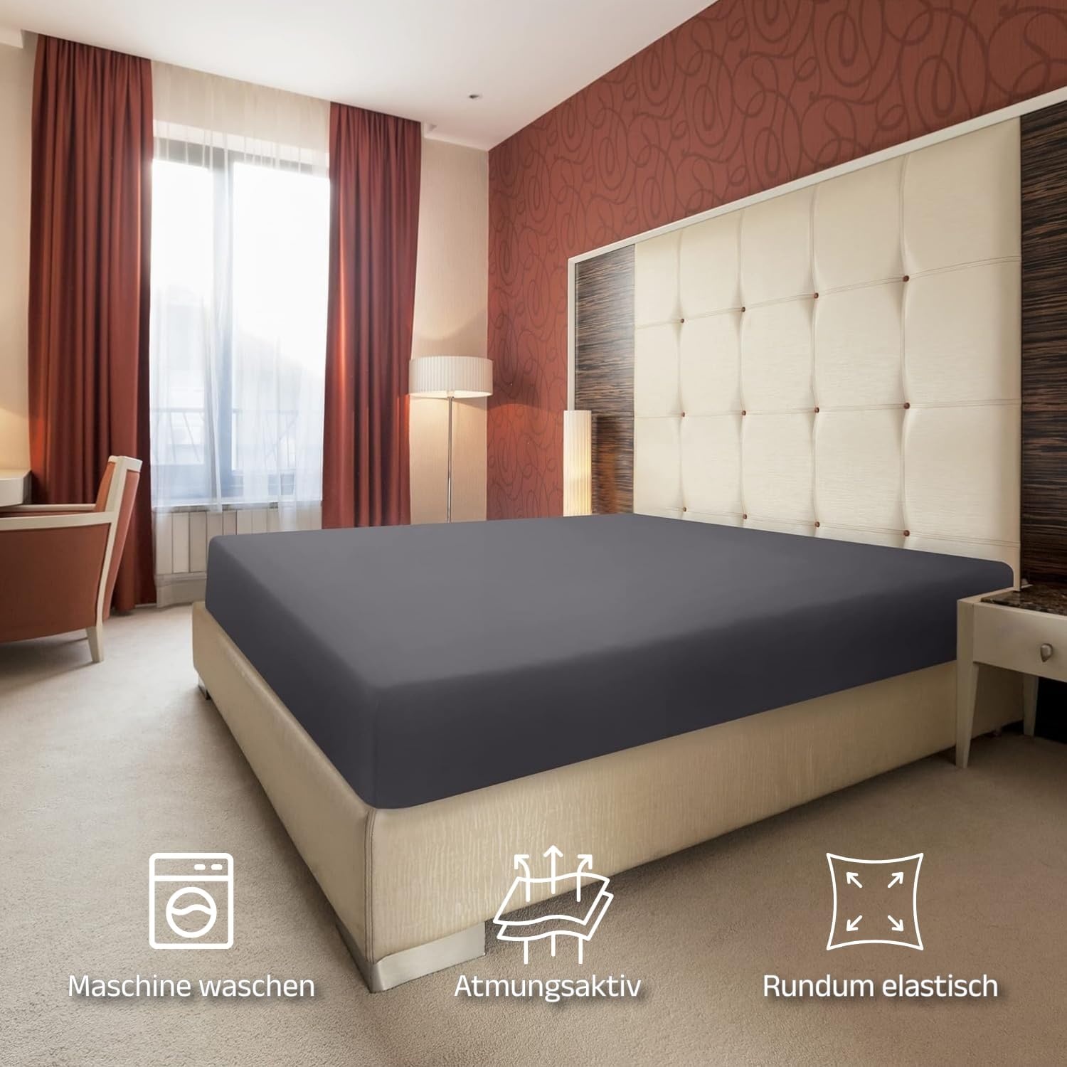 image:imageUtopia Bedding Spannbettlaken 140x200cm BurgunderrotGrau