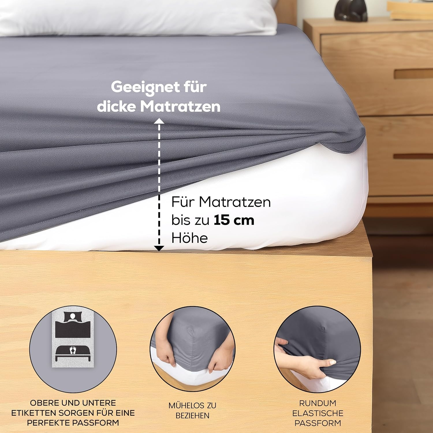 image:imageUtopia Bedding Spannbettlaken 140x200cm BurgunderrotGrau