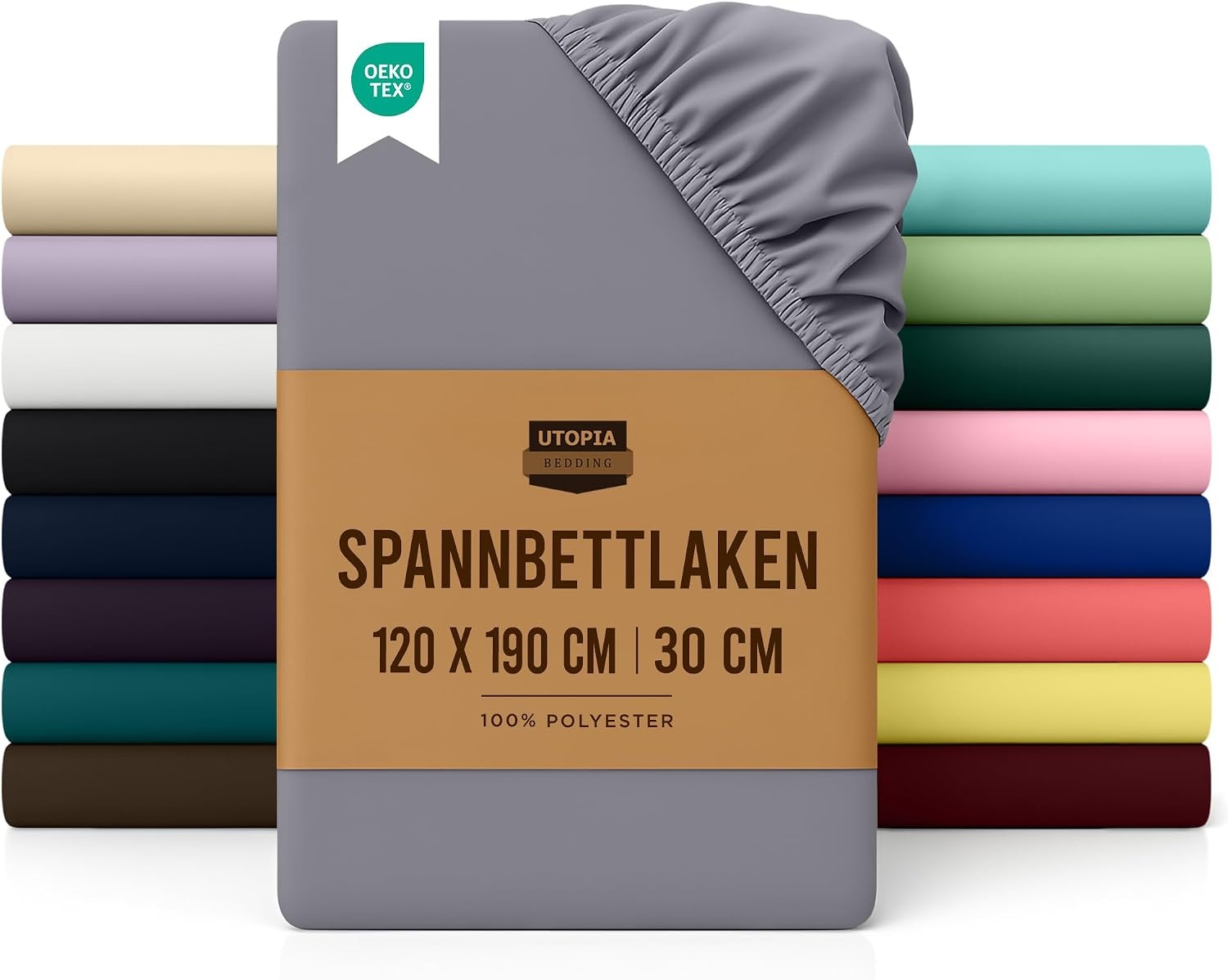 image:imageUtopia Bedding Spannbettlaken 140x200cm BurgunderrotGrau