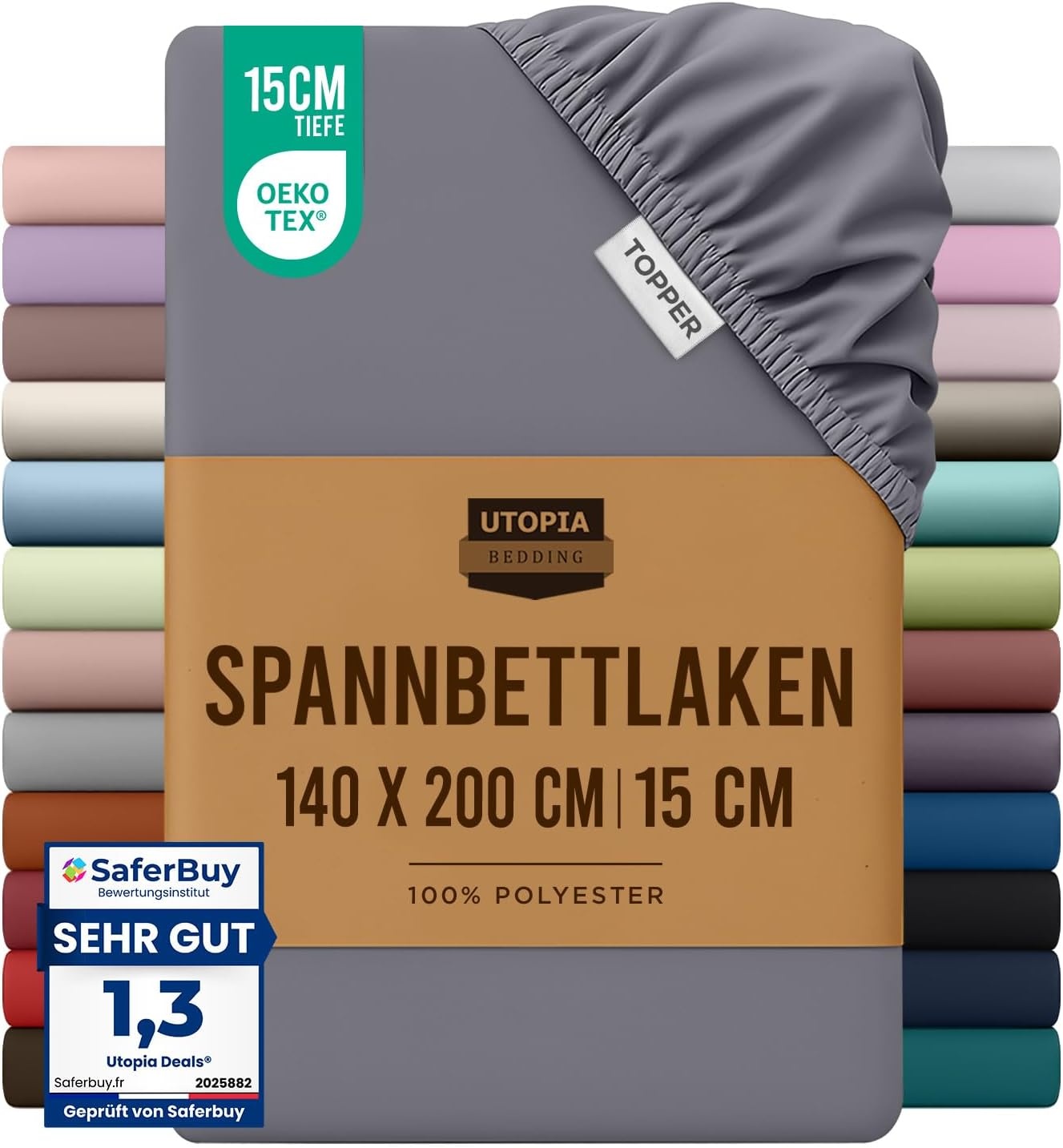 image:imageUtopia Bedding Spannbettlaken 140x200cm BurgunderrotGrau