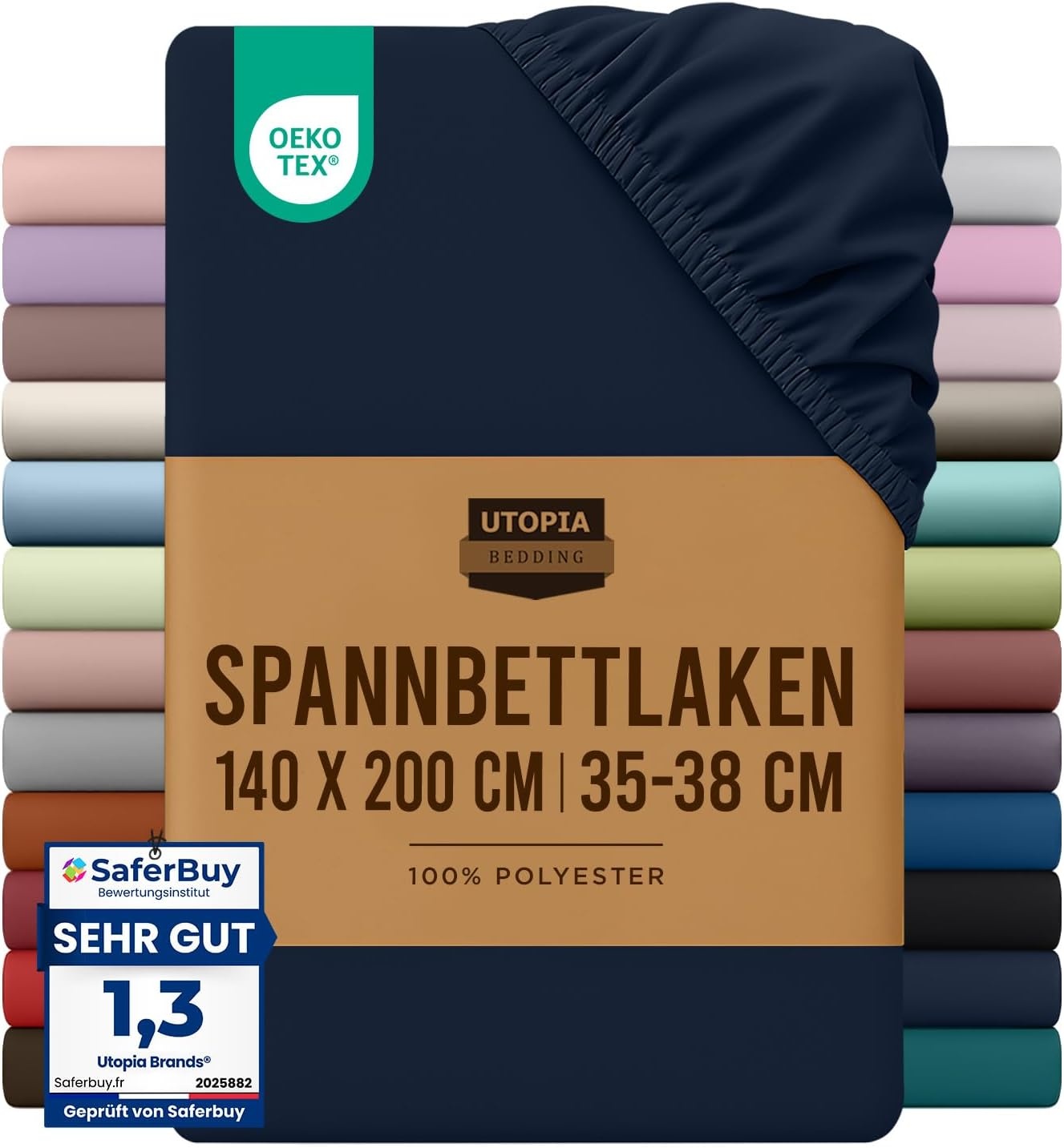 image:imageUtopia Bedding Spannbettlaken 140x200cm BurgunderrotMarineblau