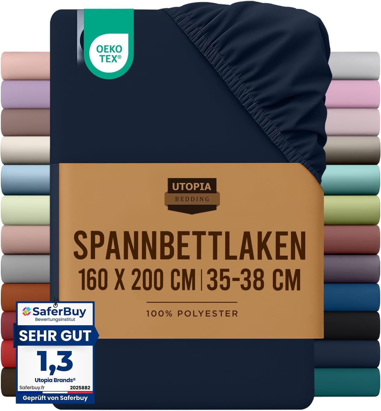 image:imageUtopia Bedding Spannbettlaken 140x200cm BurgunderrotMarineblau