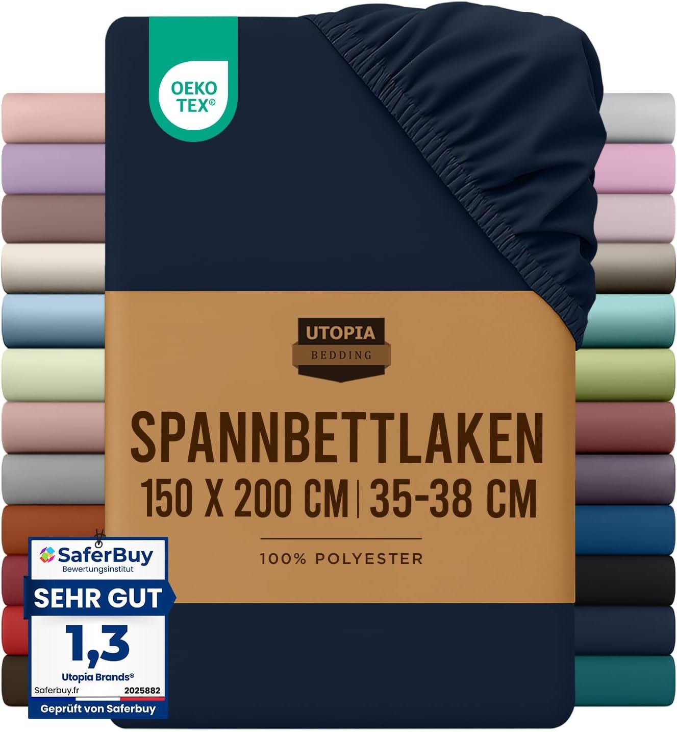 image:imageUtopia Bedding Spannbettlaken 140x200cm BurgunderrotMarineblau