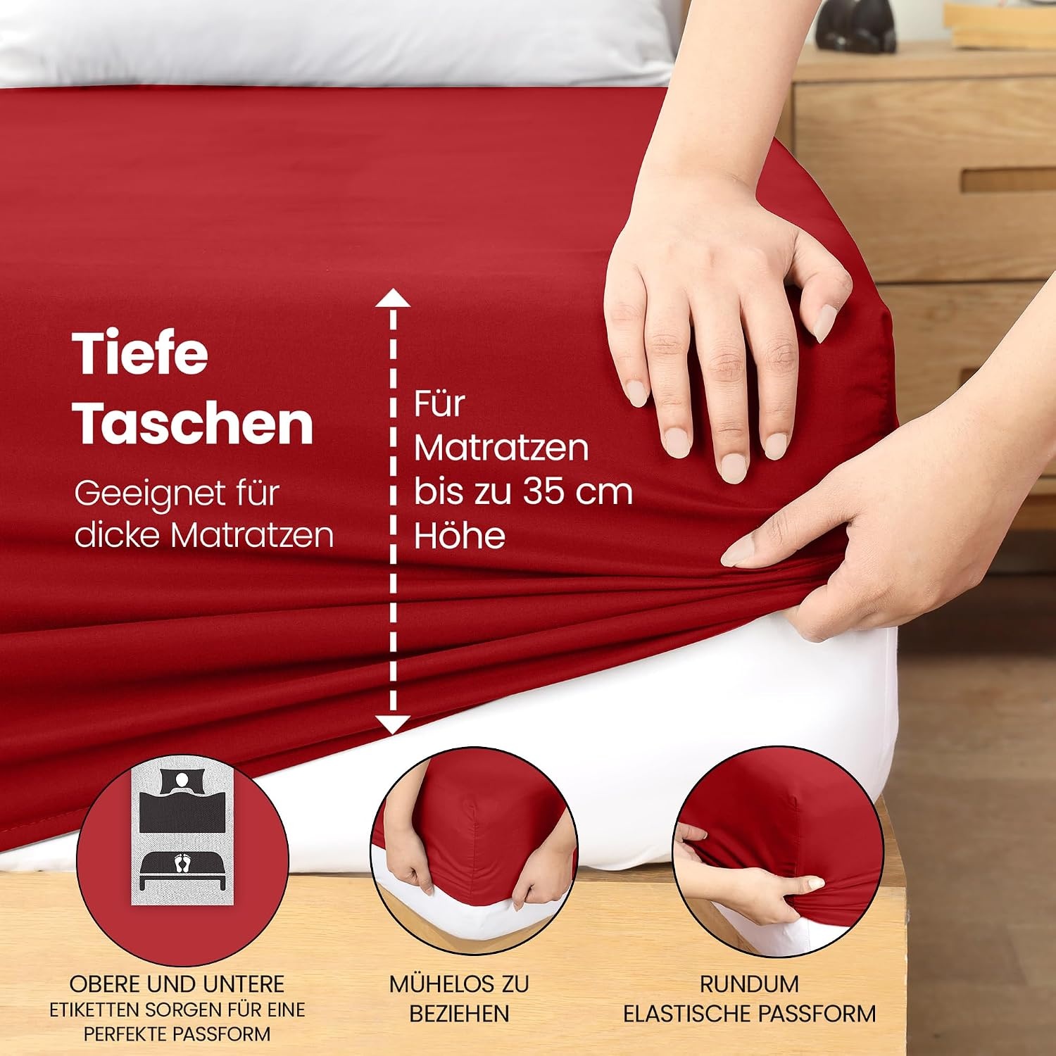image:imageUtopia Bedding Spannbettlaken 140x200cm BurgunderrotRot