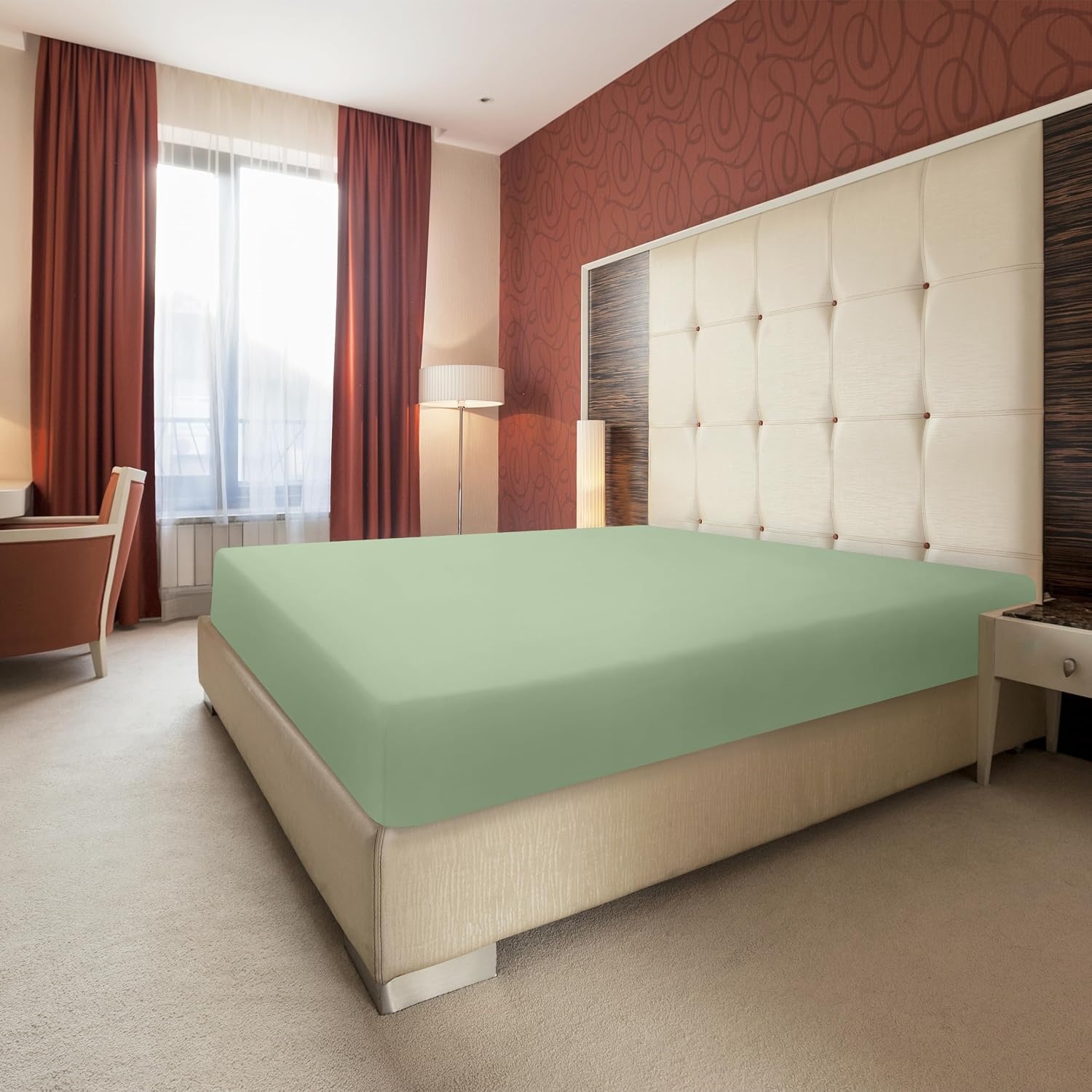 image:imageUtopia Bedding Spannbettlaken 140x200cm BurgunderrotSalbei Grn