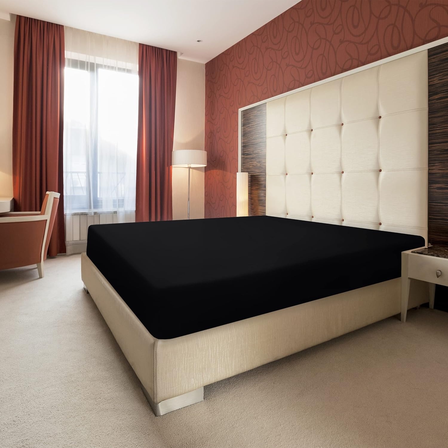 image:imageUtopia Bedding Spannbettlaken 140x200cm BurgunderrotSchwarz