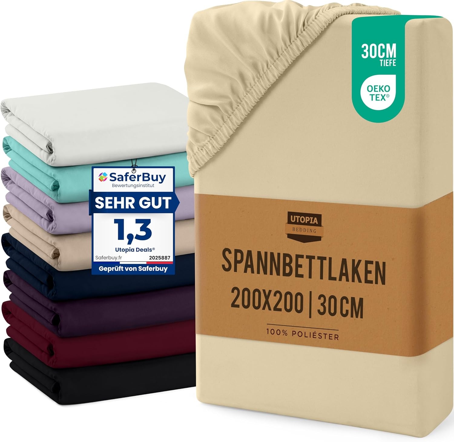 image:imageUtopia Bedding Spannbettlaken 90x200cm Bis 30 cm BeigeBeige