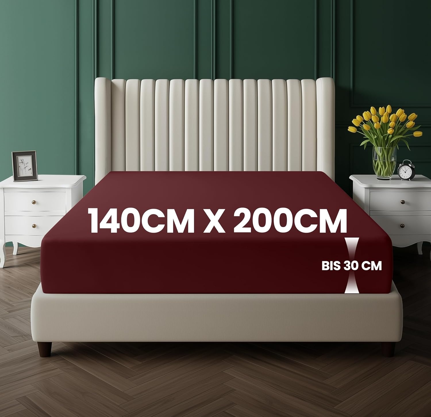 image:imageUtopia Bedding Spannbettlaken 90x200cm Bis 30 cm BeigeBurgunderrot