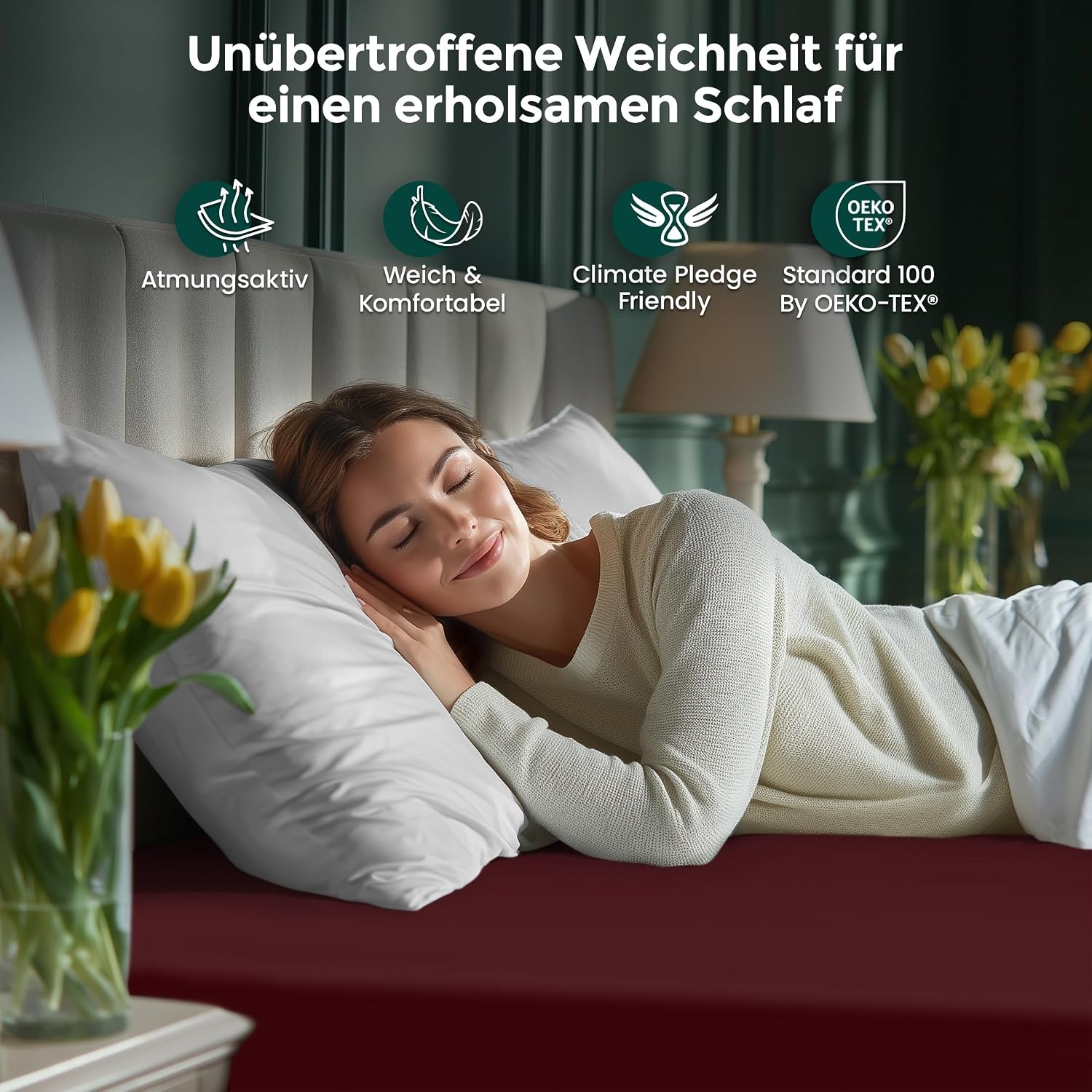 image:imageUtopia Bedding Spannbettlaken 90x200cm Bis 30 cm BeigeBurgunderrot