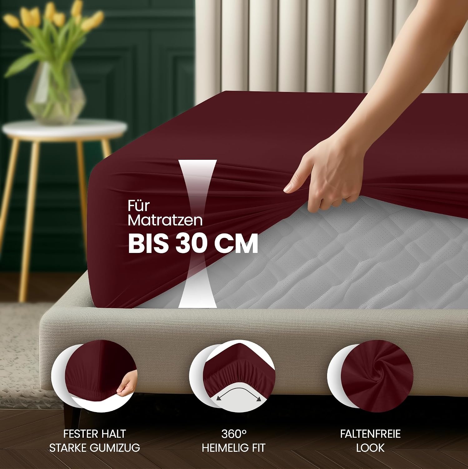 image:imageUtopia Bedding Spannbettlaken 90x200cm Bis 30 cm BeigeBurgunderrot