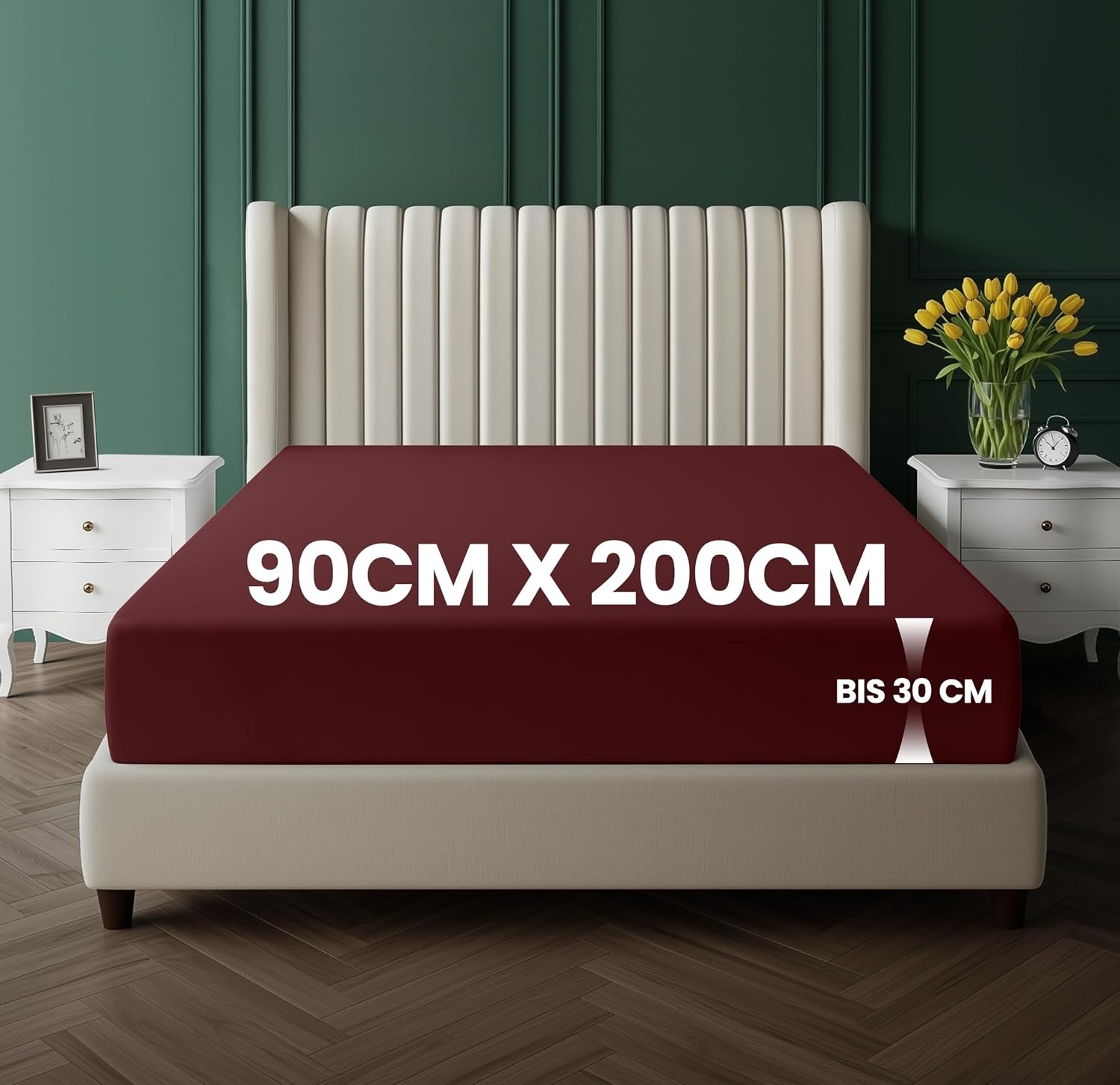 image:imageUtopia Bedding Spannbettlaken 90x200cm Bis 30 cm BeigeBurgunderrot