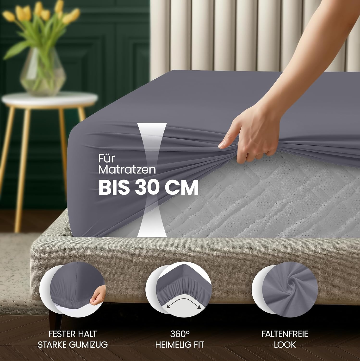 image:imageUtopia Bedding Spannbettlaken 90x200cm Bis 30 cm BeigeGrau