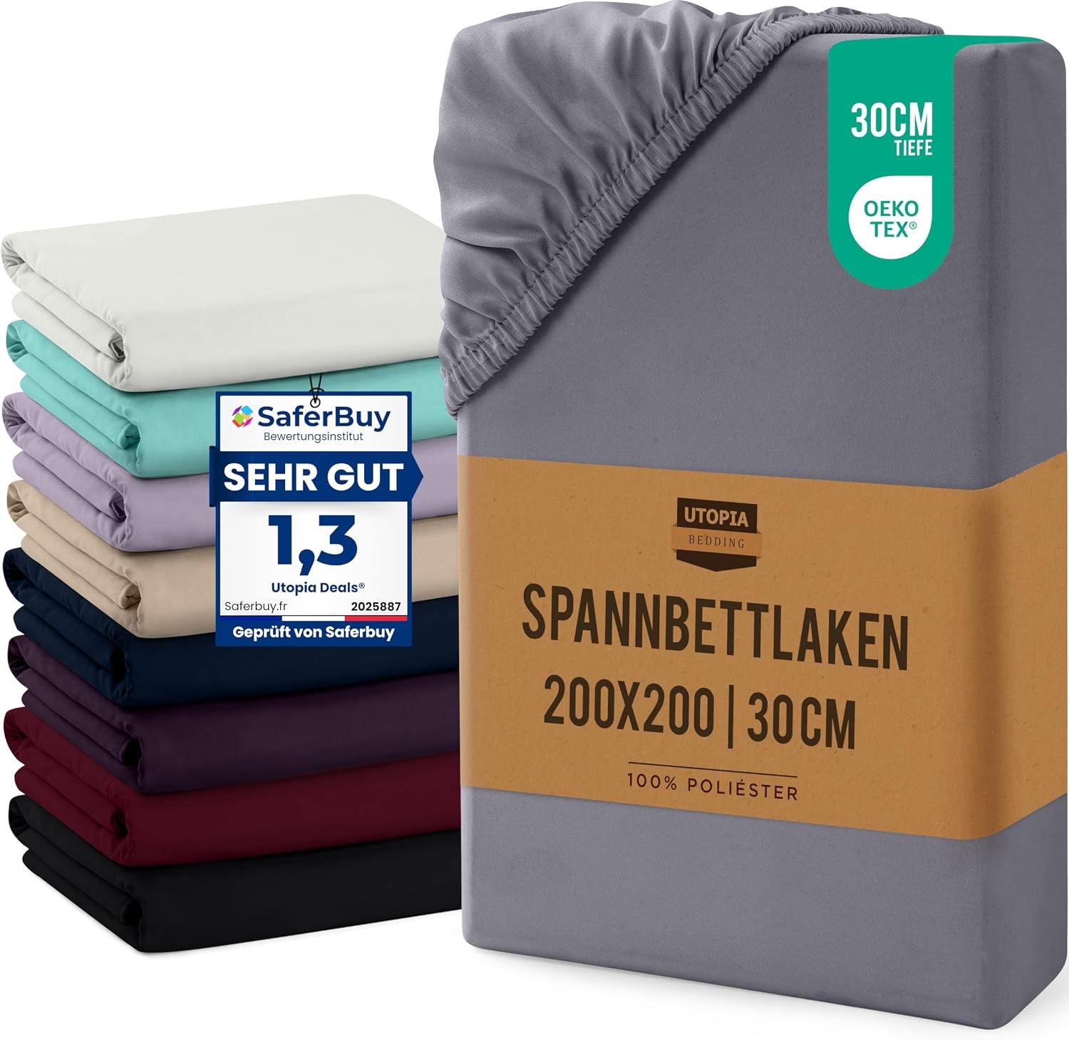 image:imageUtopia Bedding Spannbettlaken 90x200cm Bis 30 cm BeigeGrau
