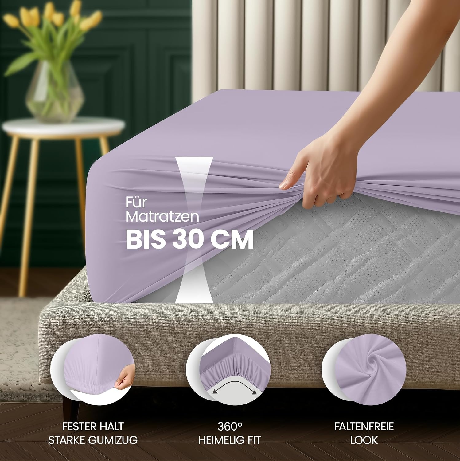 image:imageUtopia Bedding Spannbettlaken 90x200cm Bis 30 cm BeigeLavendel